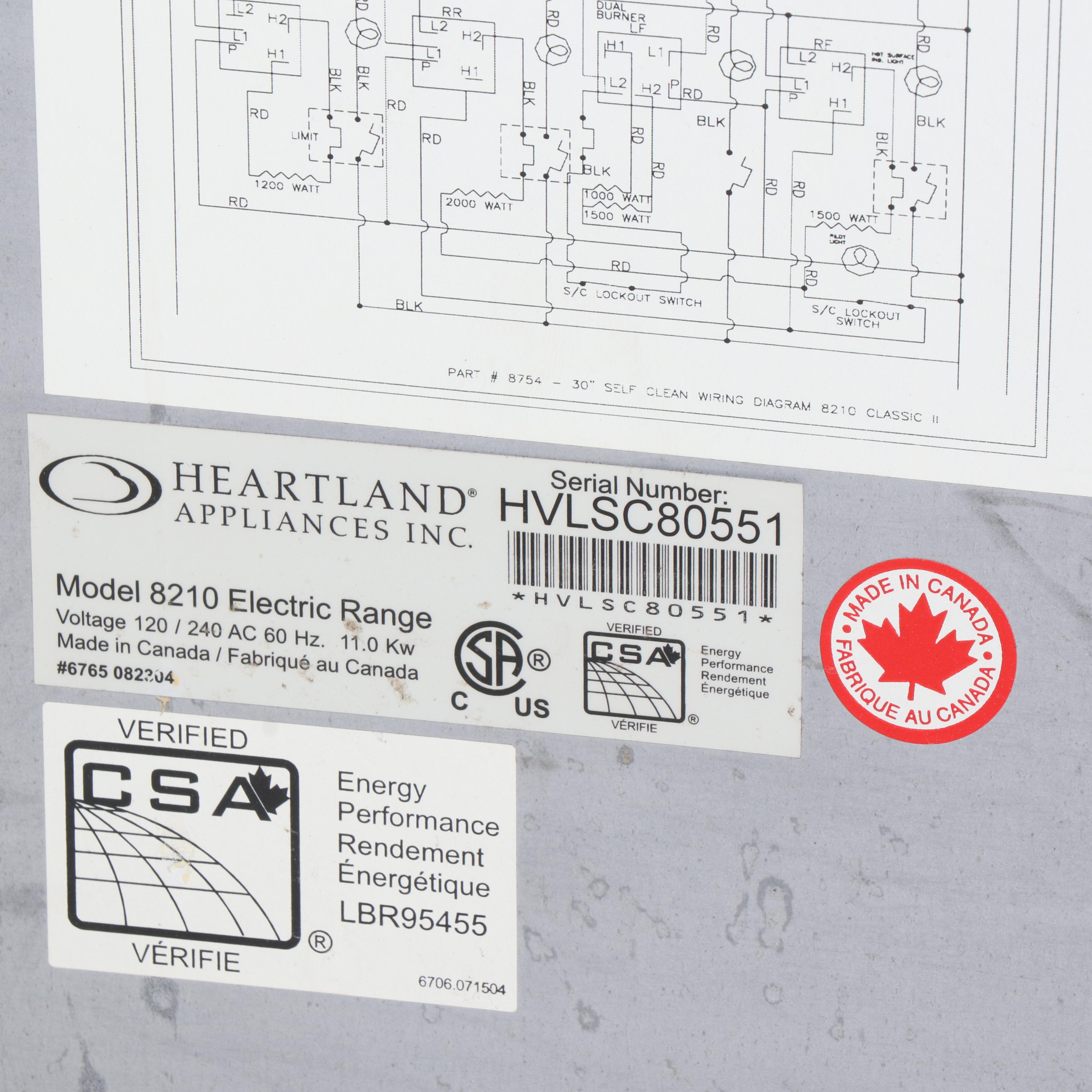 Heartland Model 8210 30" Electric Range