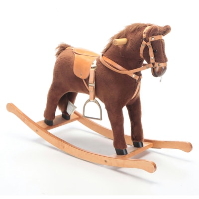 Wood and Faux Fur Rocking Horse with Imitation Leather and Metal Tack