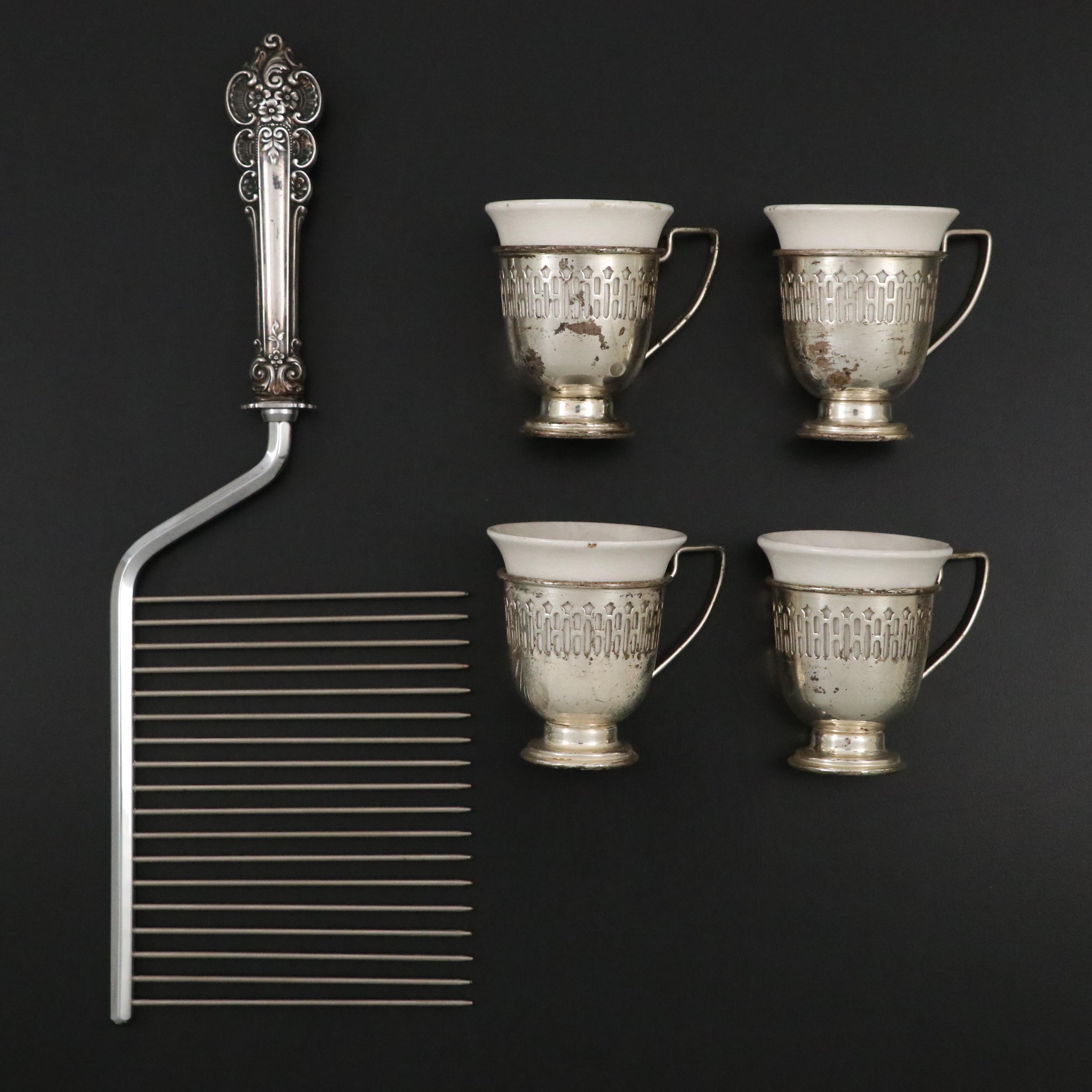 Frank M. Whiting Sterling Handled Cake Breaker with Other Demitasse Cups