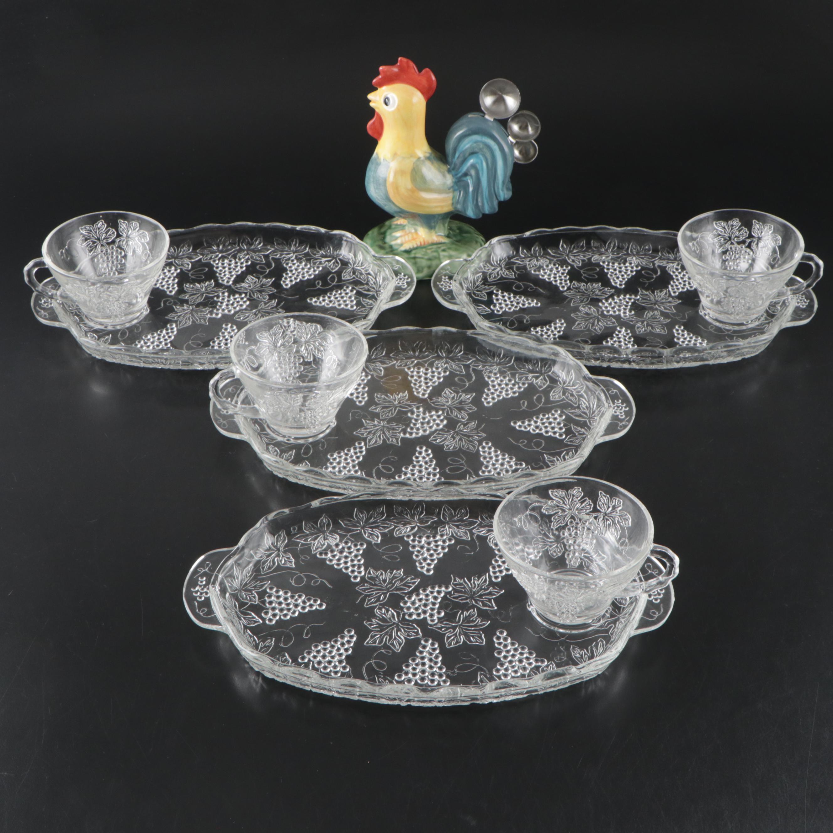 Anchor Hocking "Vintage Clear" Snack Sets with Rooster Spoon Holder