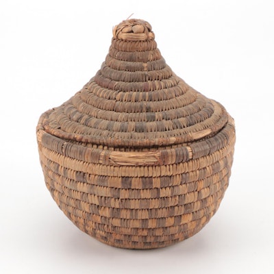 Vintage Rwandan Handwoven Coiled Basket