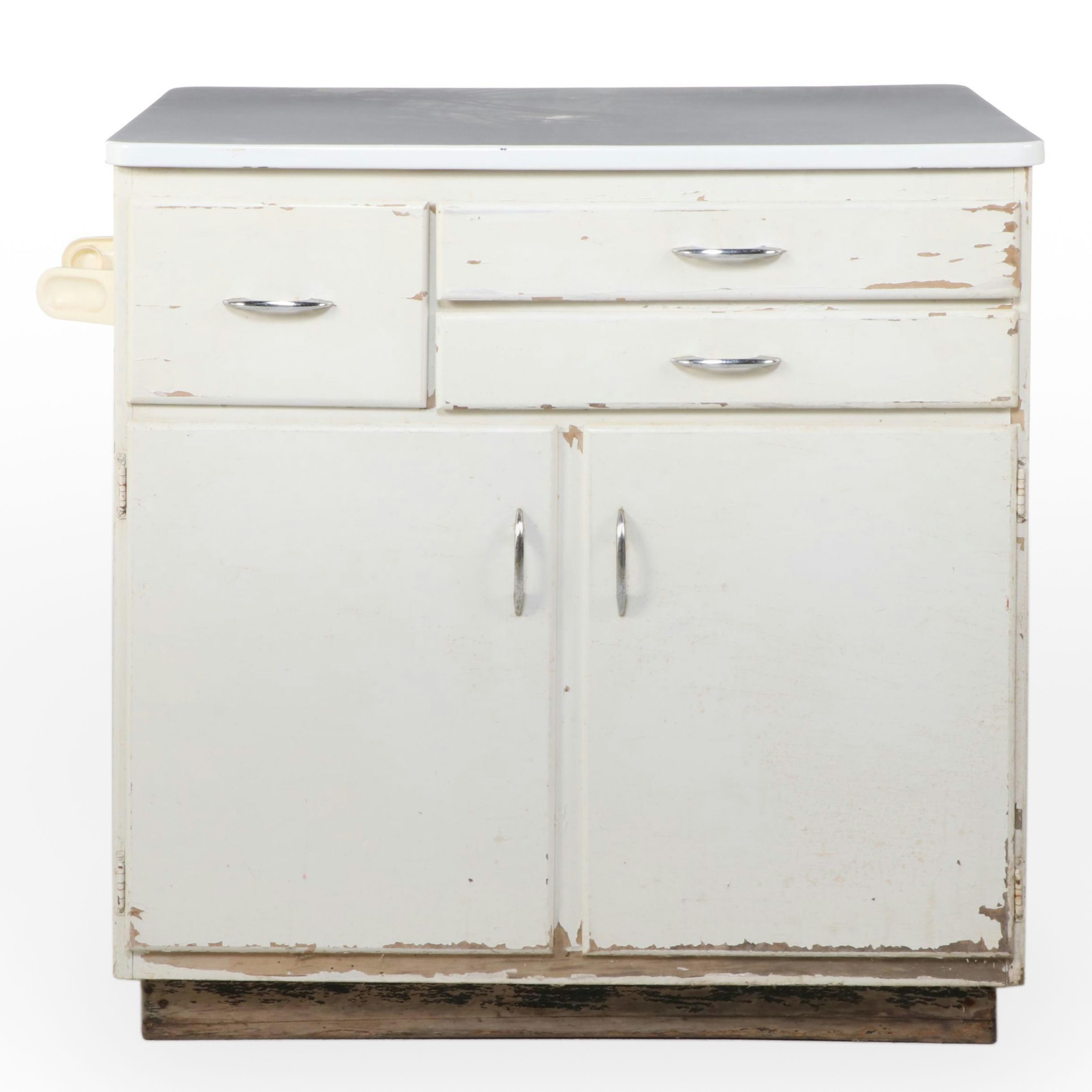Art Deco Painted Wood and Enameled Metal Top Kitchen Cabinet, Circa 1930