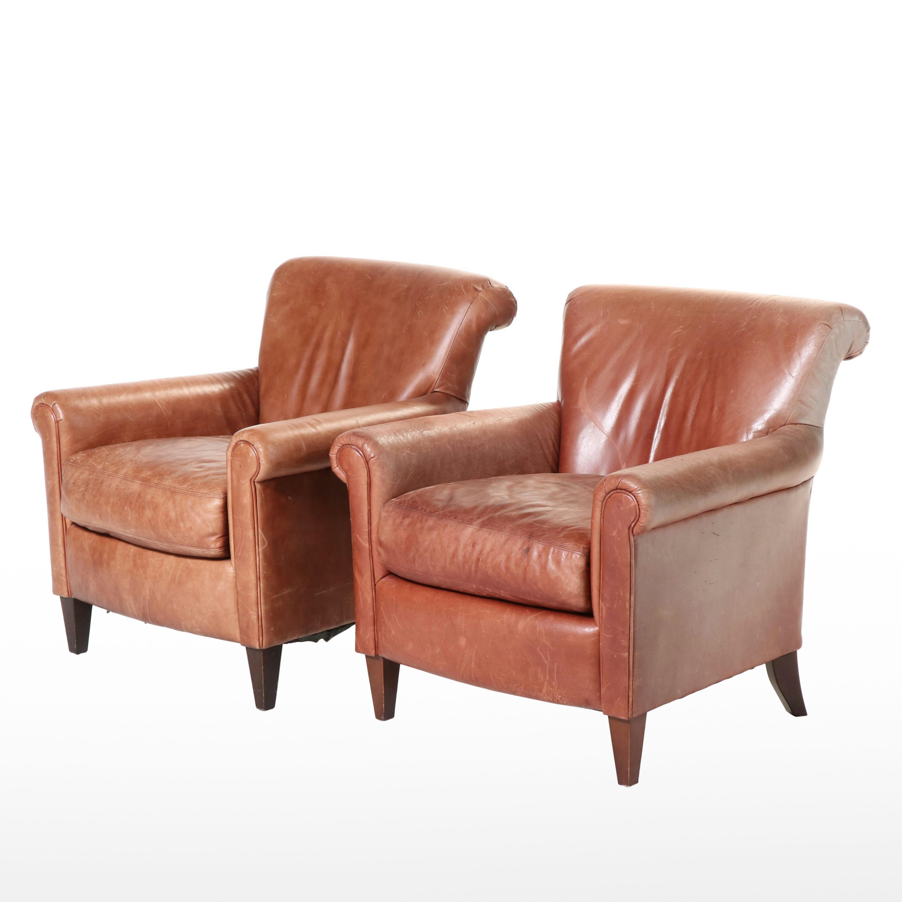 Pair of Bernhardt Art Deco Style Leather Club Chairs