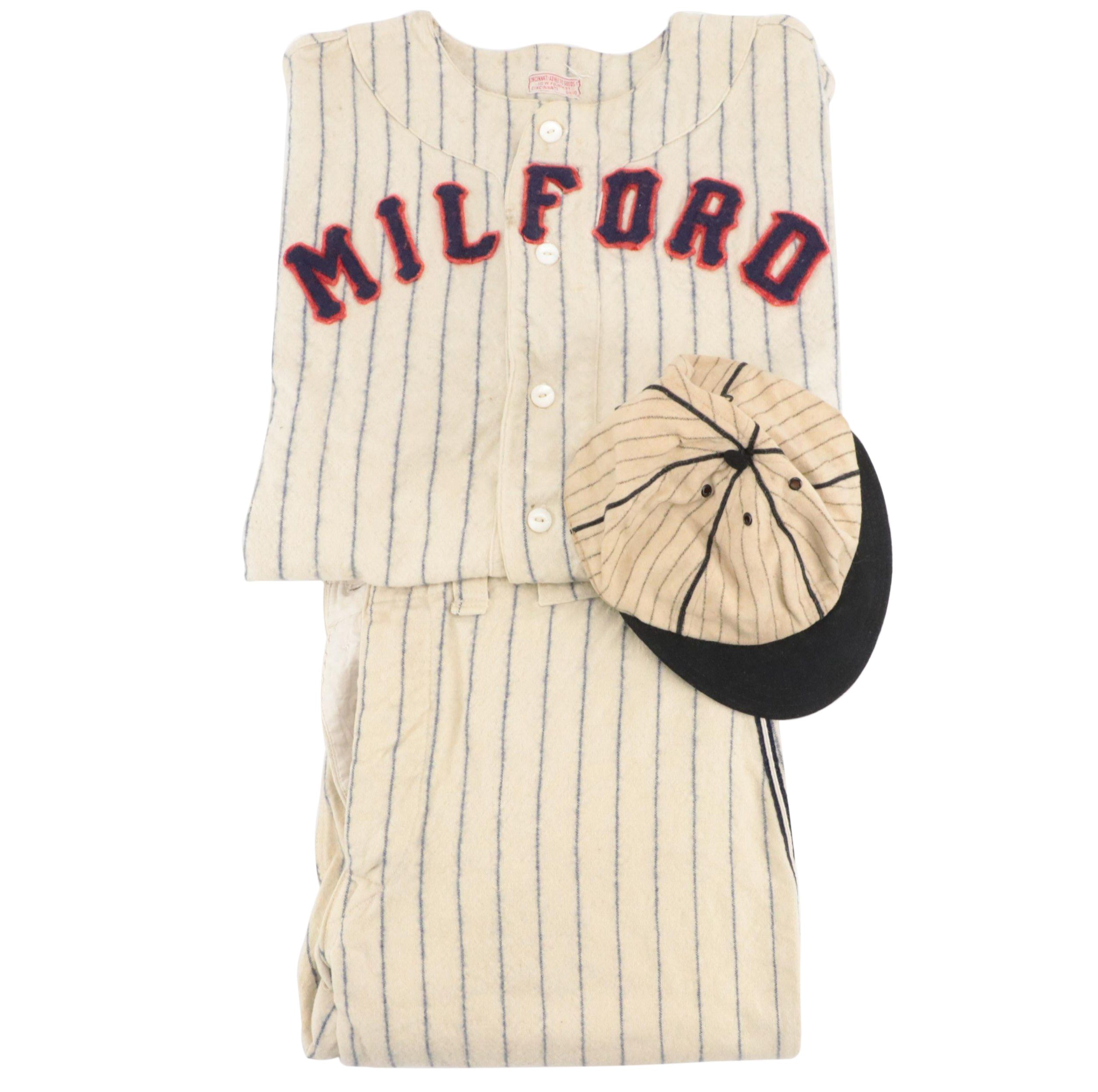 Milford Cincinnati Athletic Goods Baseball Uniform with Hat, Mid 20th Century