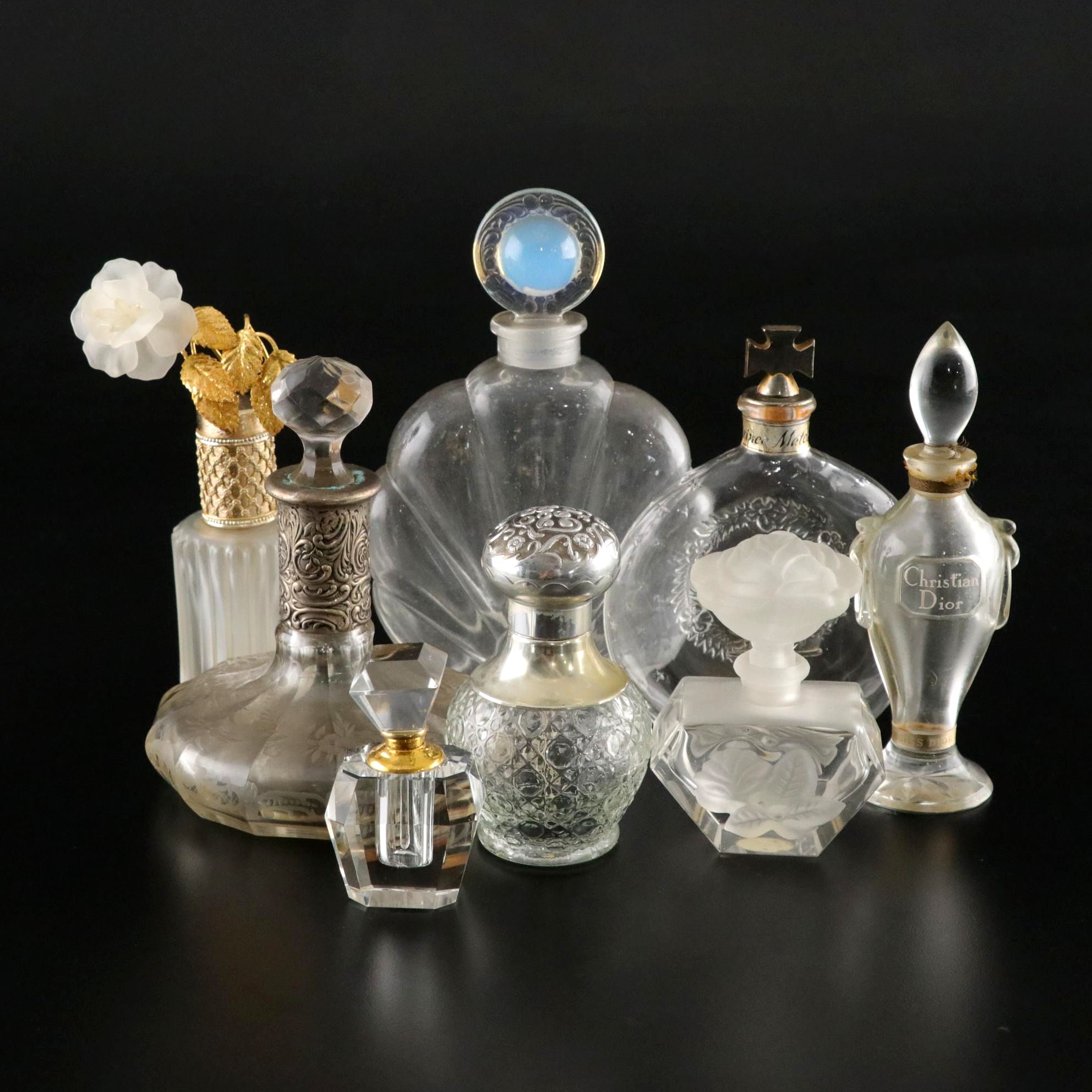 Perfume Bottles Featuring French Opalescent Stopper, Hanau Silver Collar & Dior