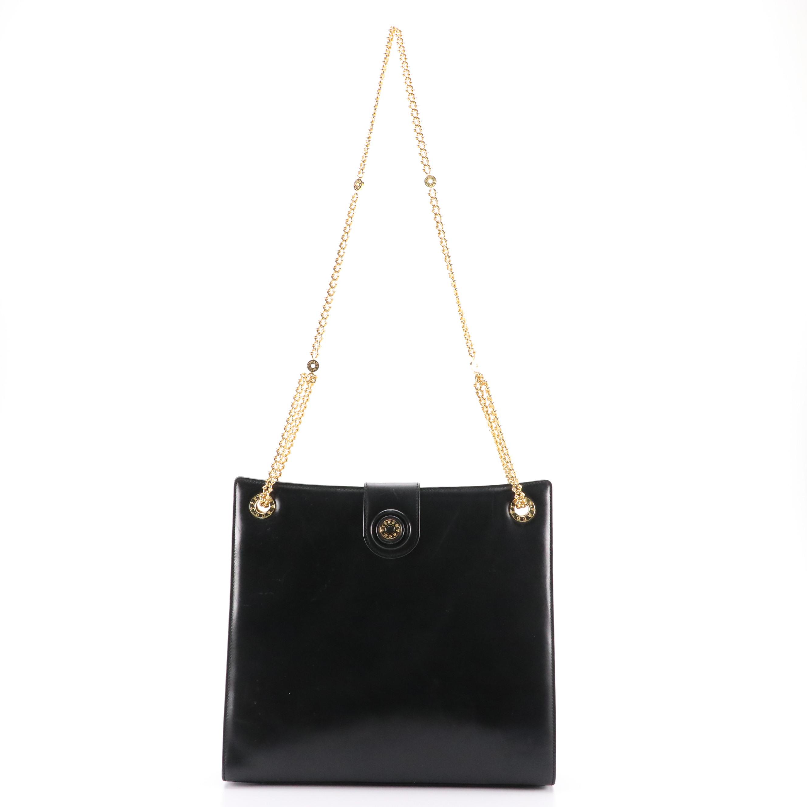 Tiffany & Co. Logo Plate Chain Strap Bag in Black Leather