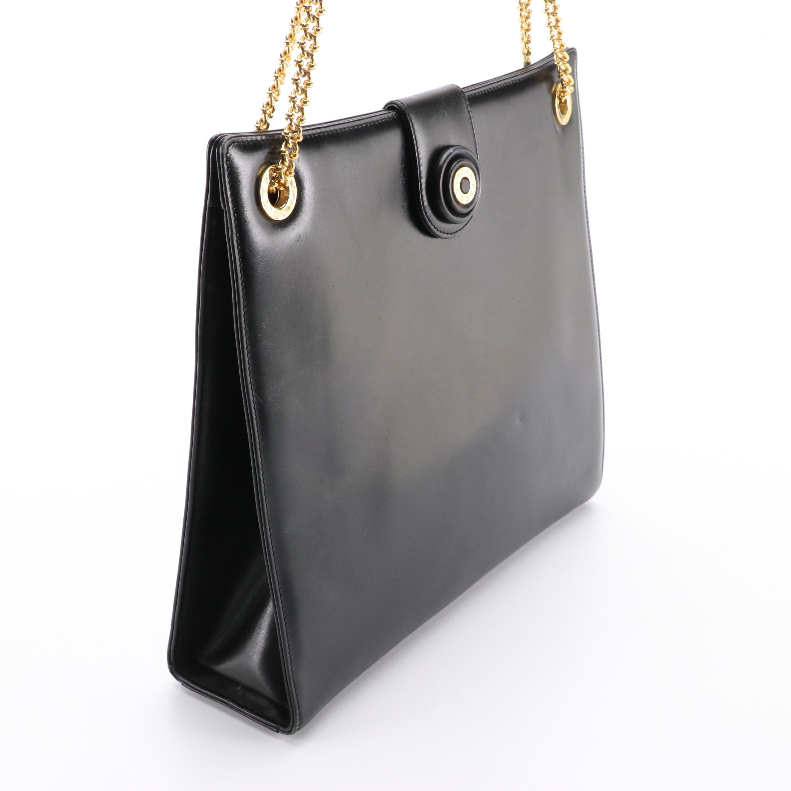 Tiffany & Co. Logo Plate Chain Strap Bag in Black Leather