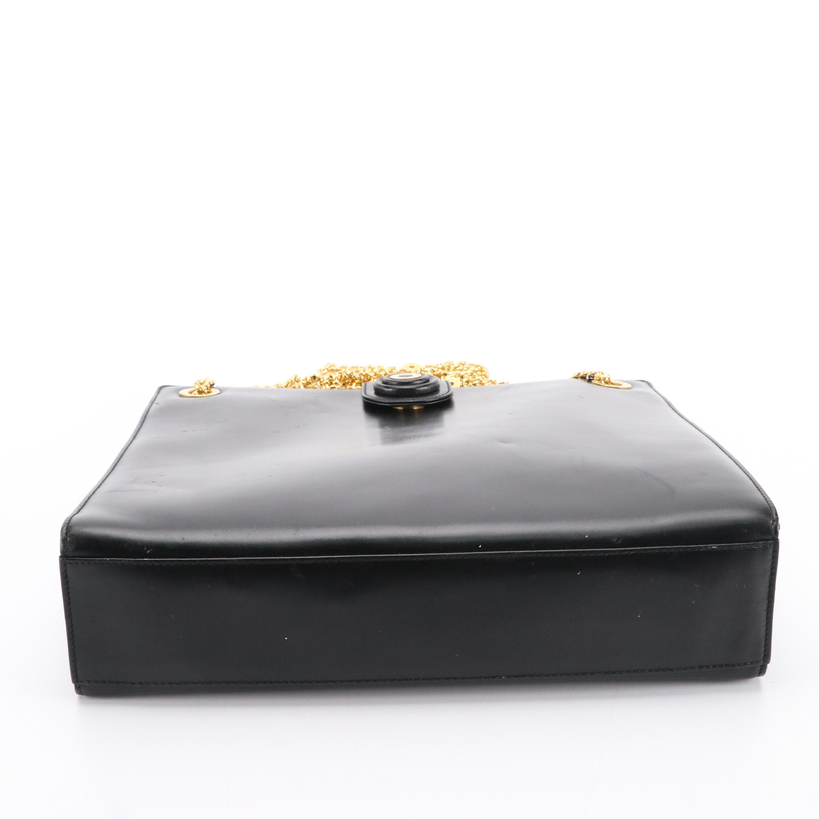 Tiffany & Co. Logo Plate Chain Strap Bag in Black Leather