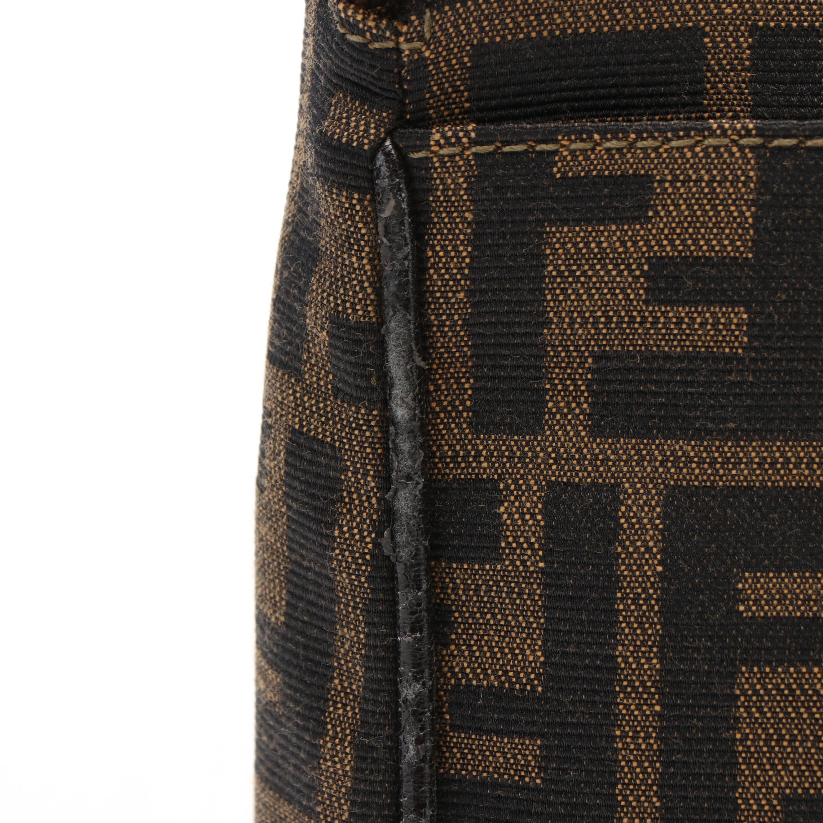 Fendi Envelope Shoulder Bag in Zucca Canvas and Brown Leather
