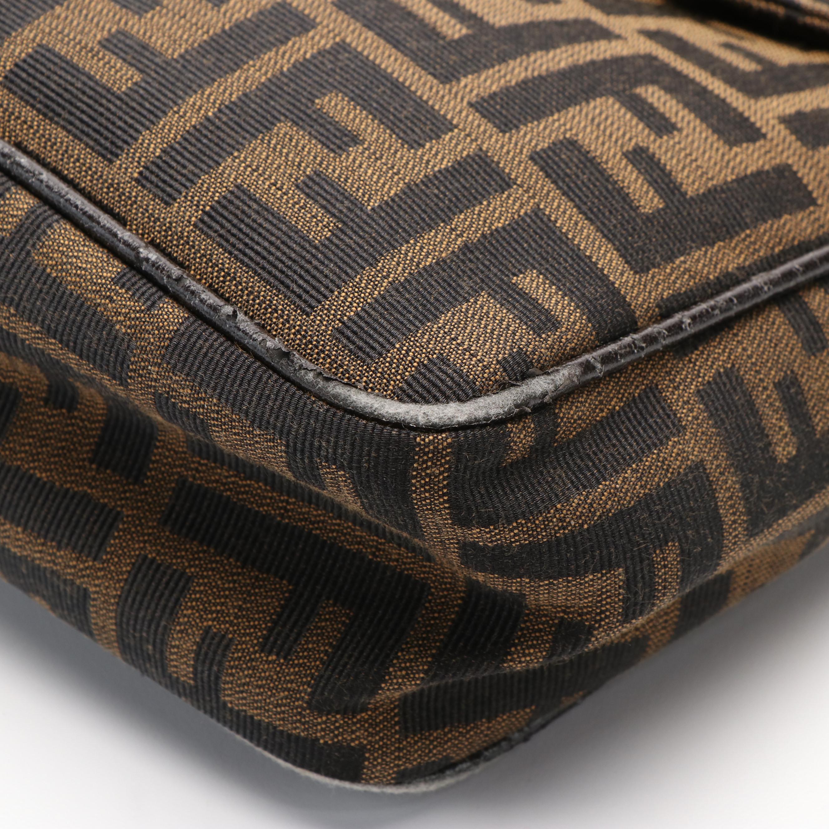 Fendi Envelope Shoulder Bag in Zucca Canvas and Brown Leather