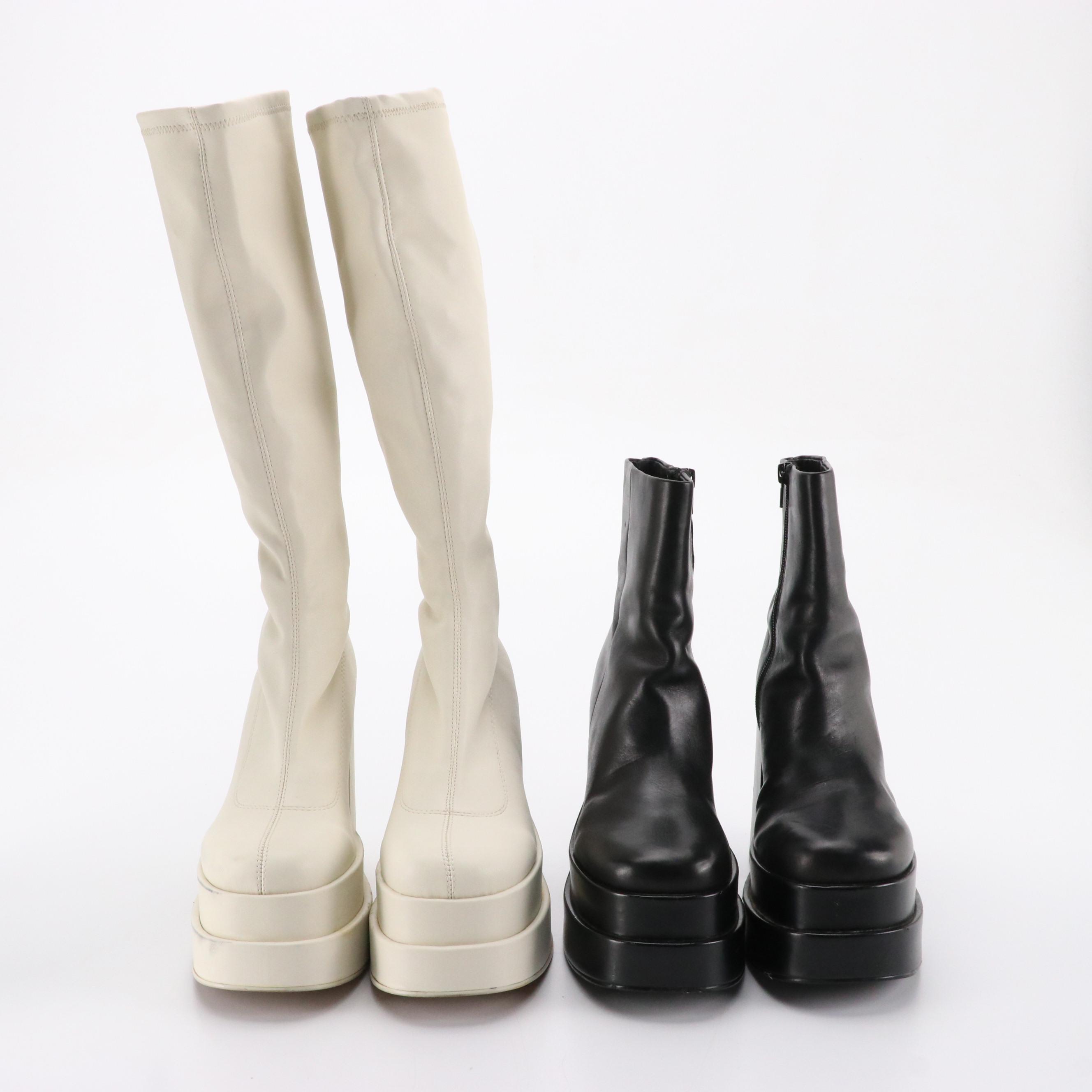 Steve Madden Cobra and Cypress Platform Heeled Boots in Black and White Leather