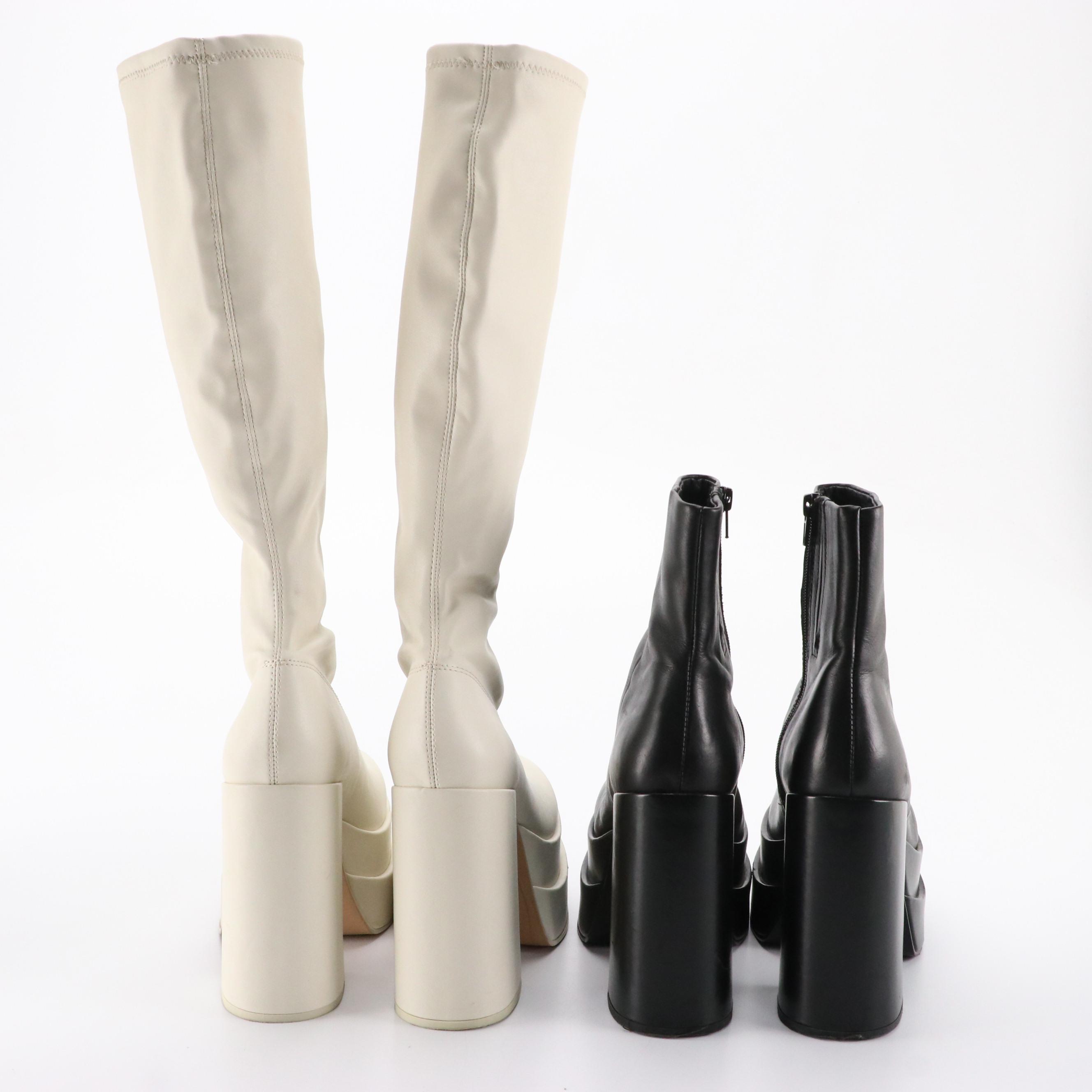 Steve Madden Cobra and Cypress Platform Heeled Boots in Black and White Leather