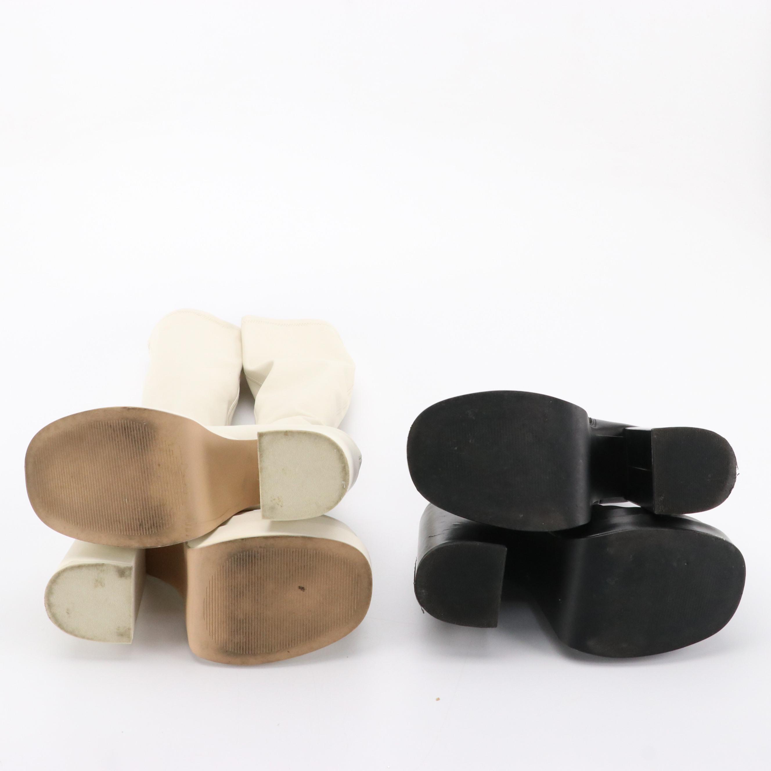 Steve Madden Cobra and Cypress Platform Heeled Boots in Black and White Leather