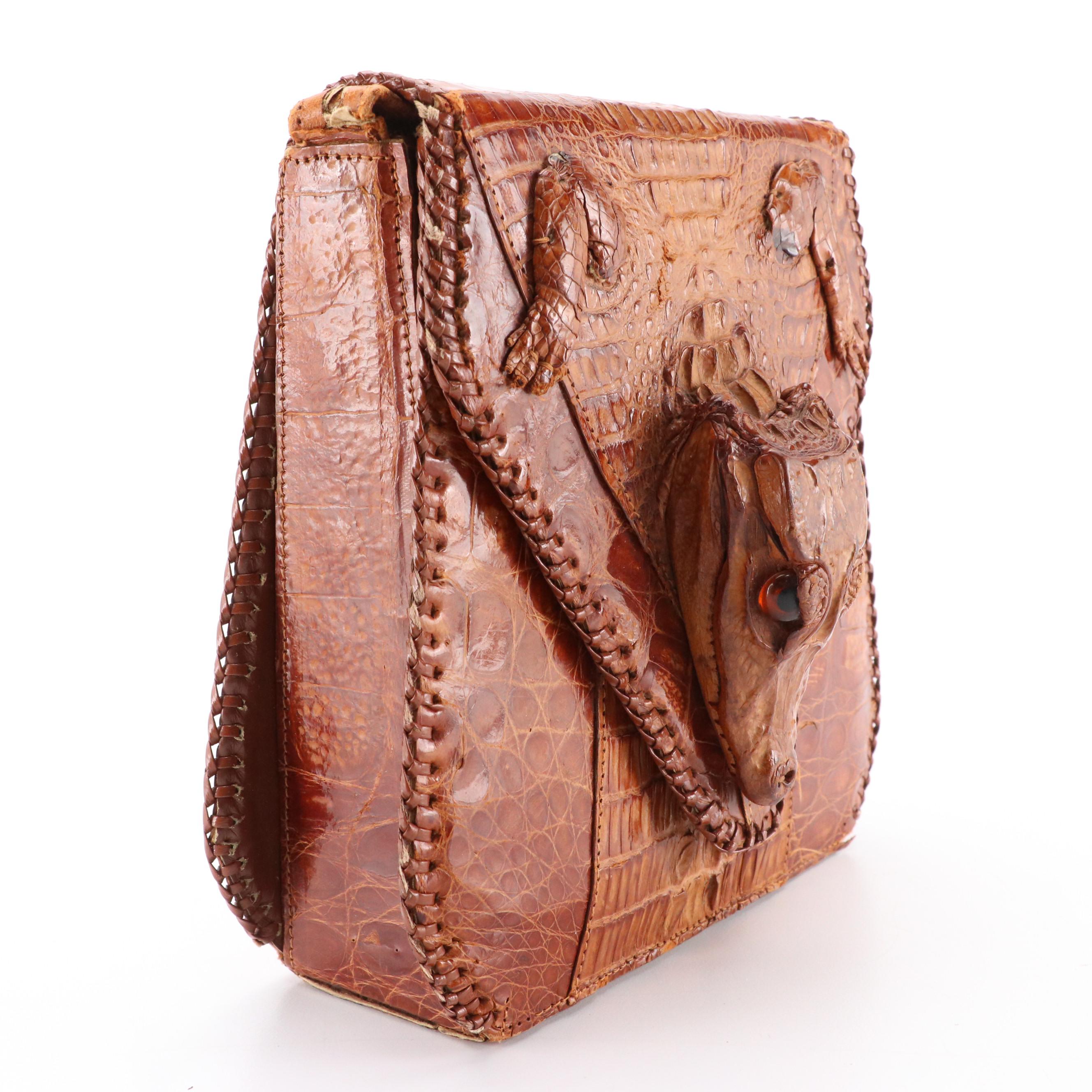 Brown Cuban Caiman Alligator Leather Handbag