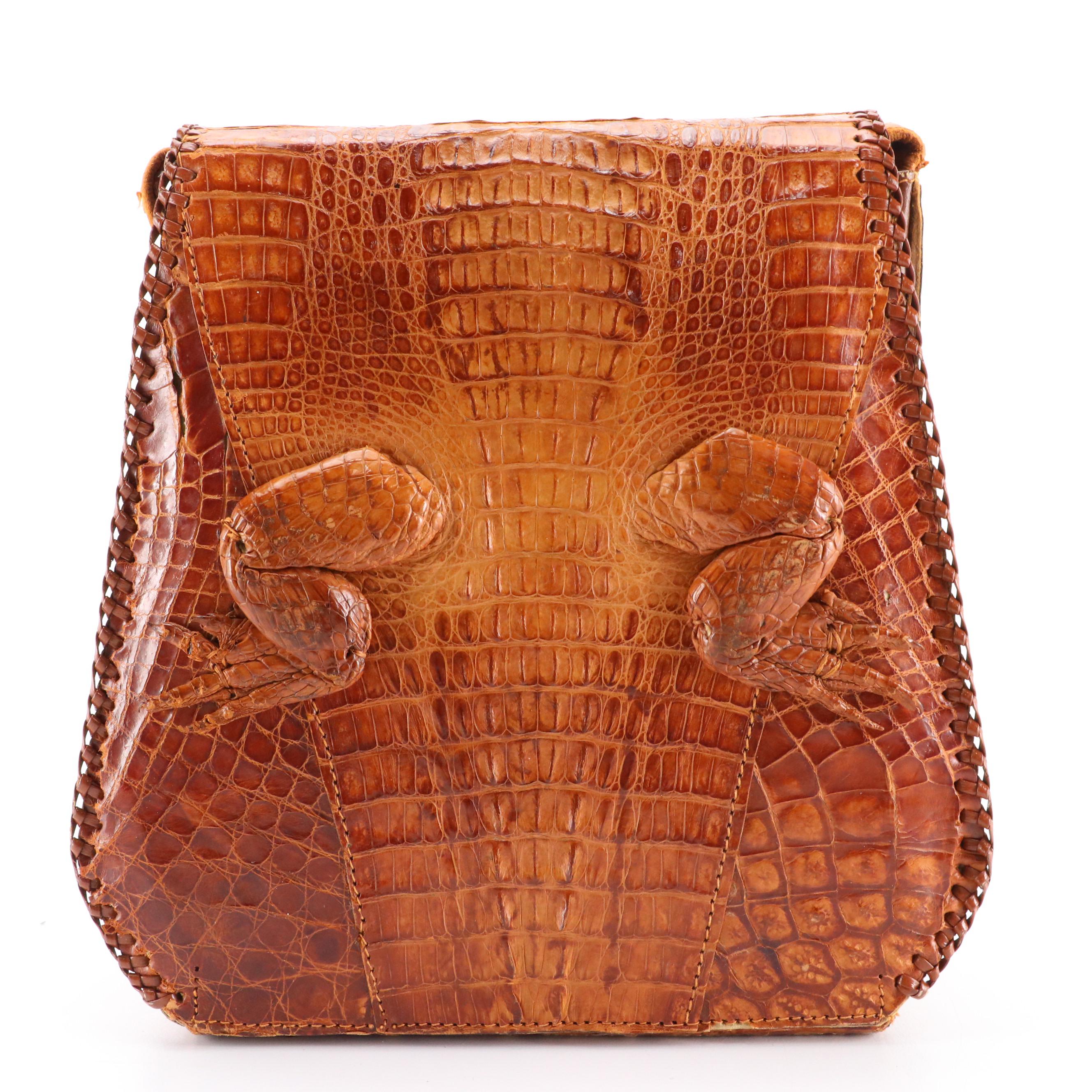 Brown Cuban Caiman Alligator Leather Handbag