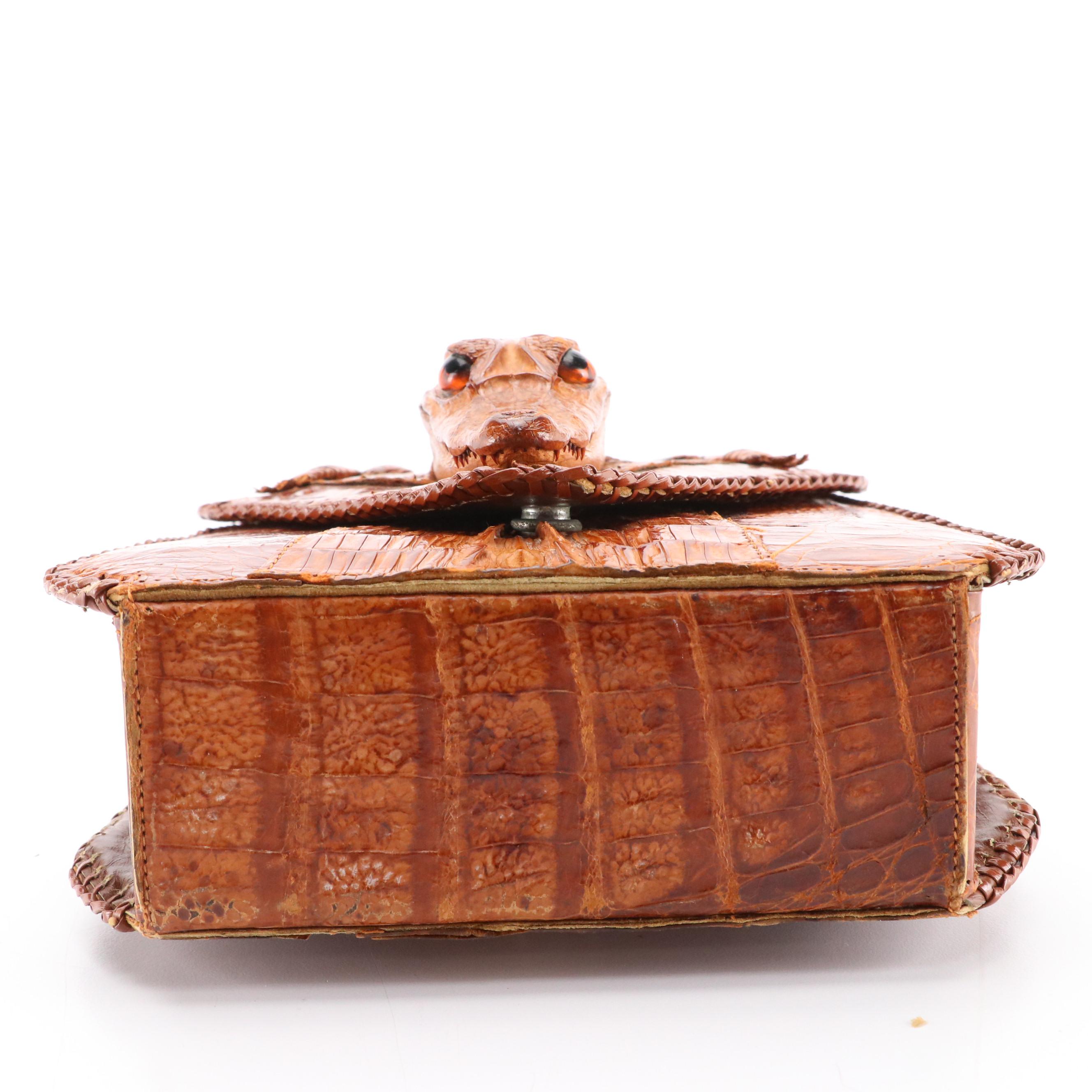 Brown Cuban Caiman Alligator Leather Handbag