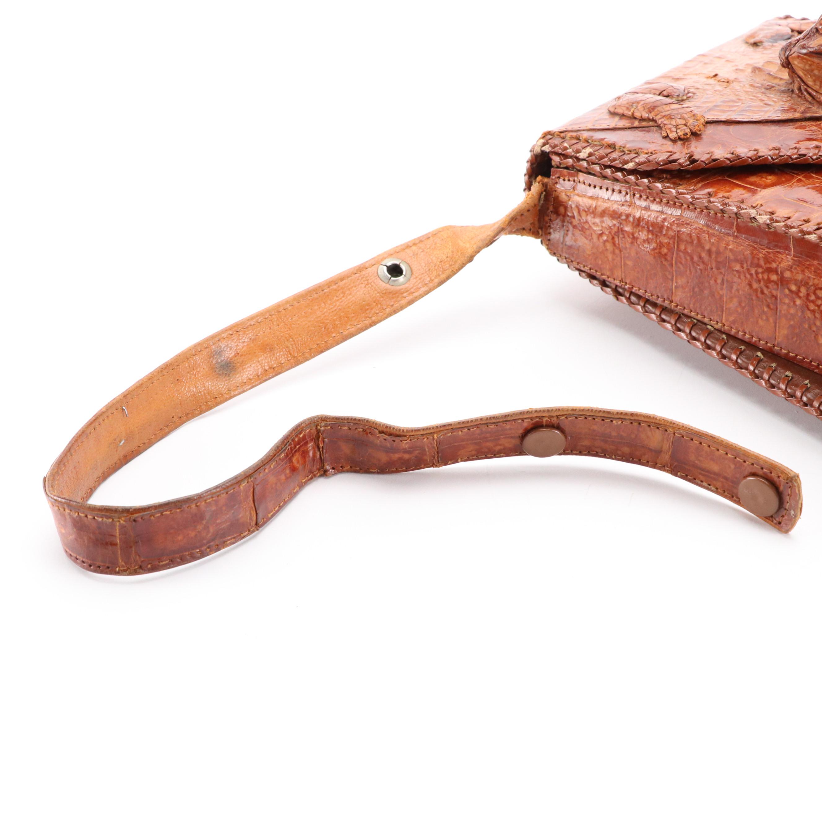 Brown Cuban Caiman Alligator Leather Handbag