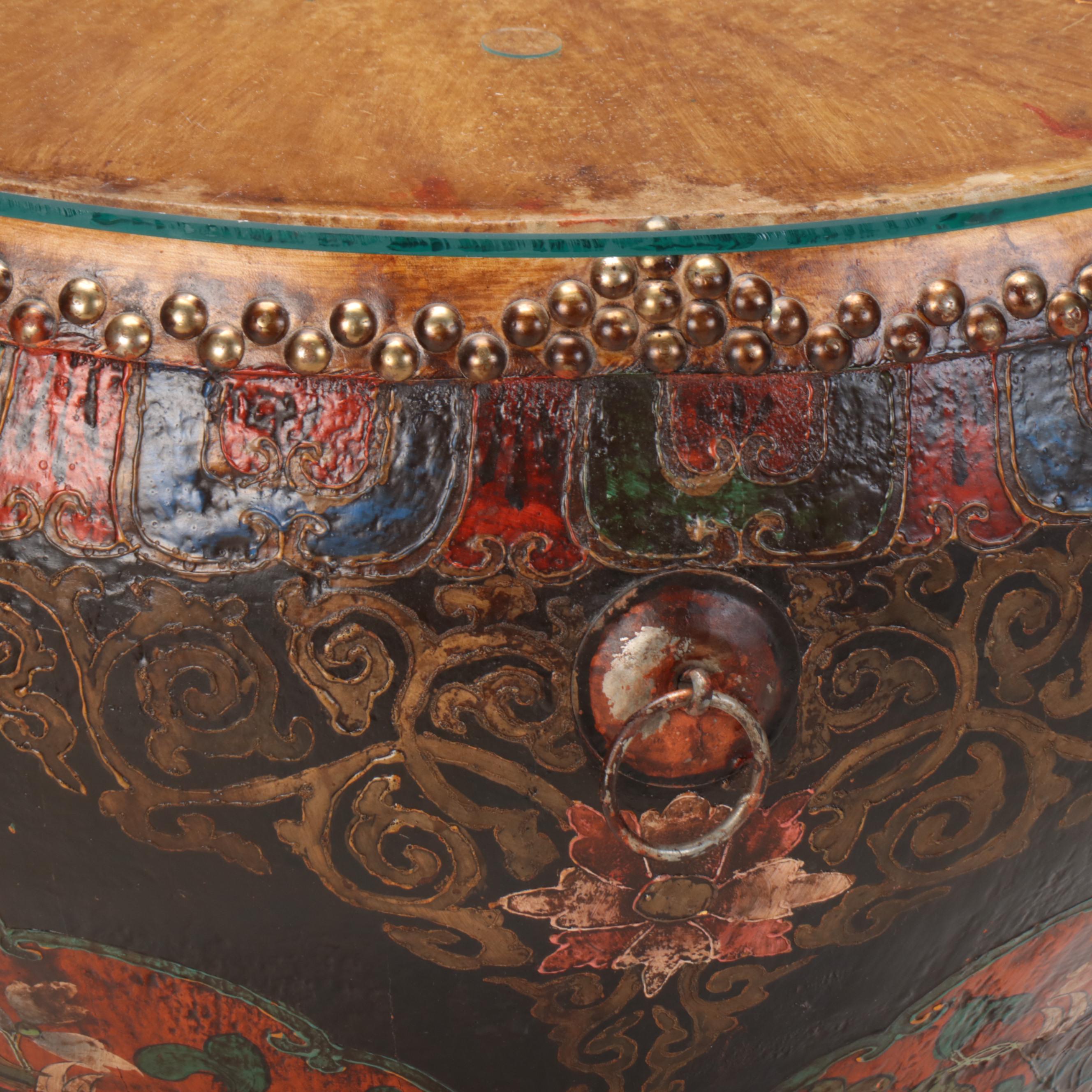 Sino-Tibetan Paint-Decorated Tanggu Drum / Side Table
