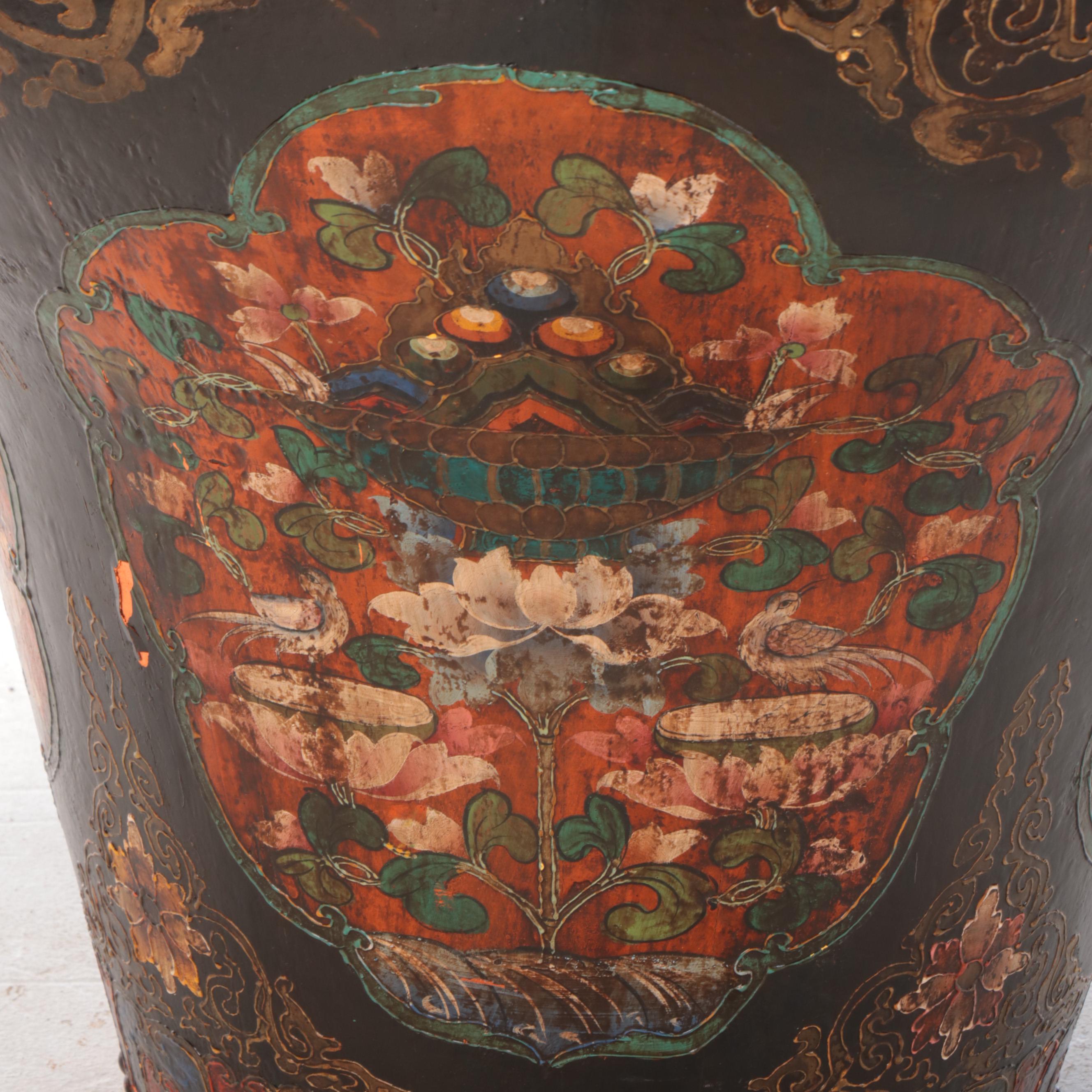 Sino-Tibetan Paint-Decorated Tanggu Drum / Side Table