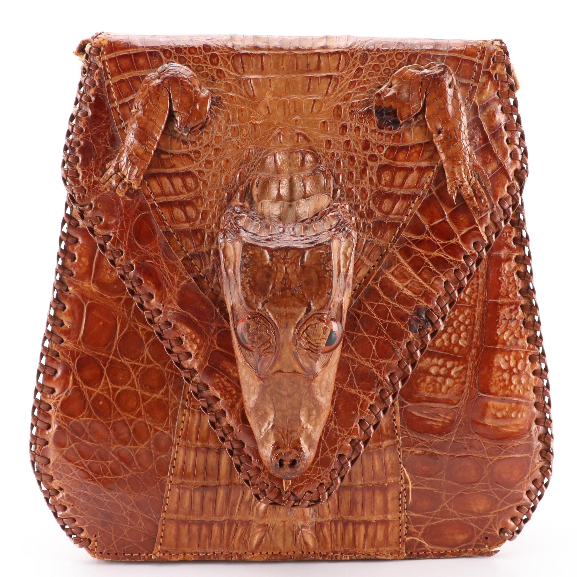 Brown Cuban Caiman Alligator Leather Handbag