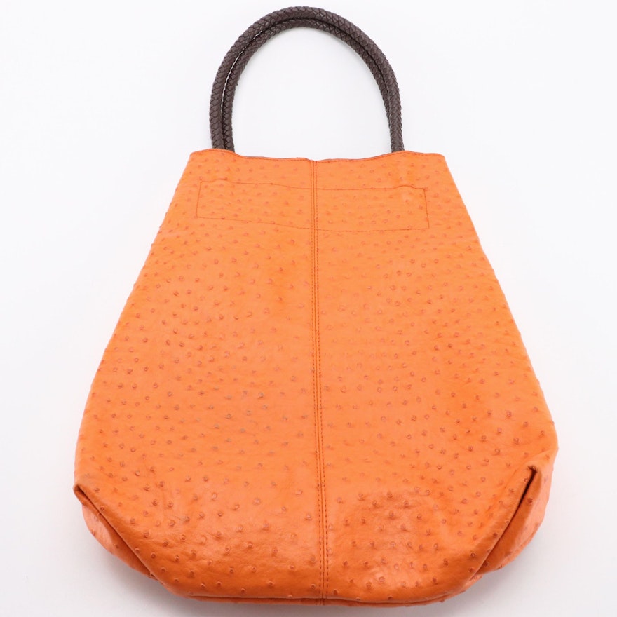 Top Handle Vertical Tote and Zip Pouch in Orange Faux Leather