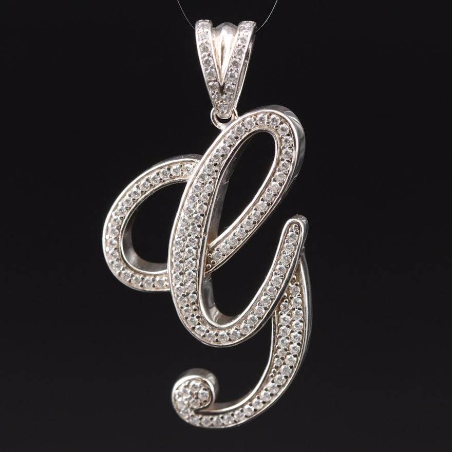 Sterling Letter "G" CZ Pendant