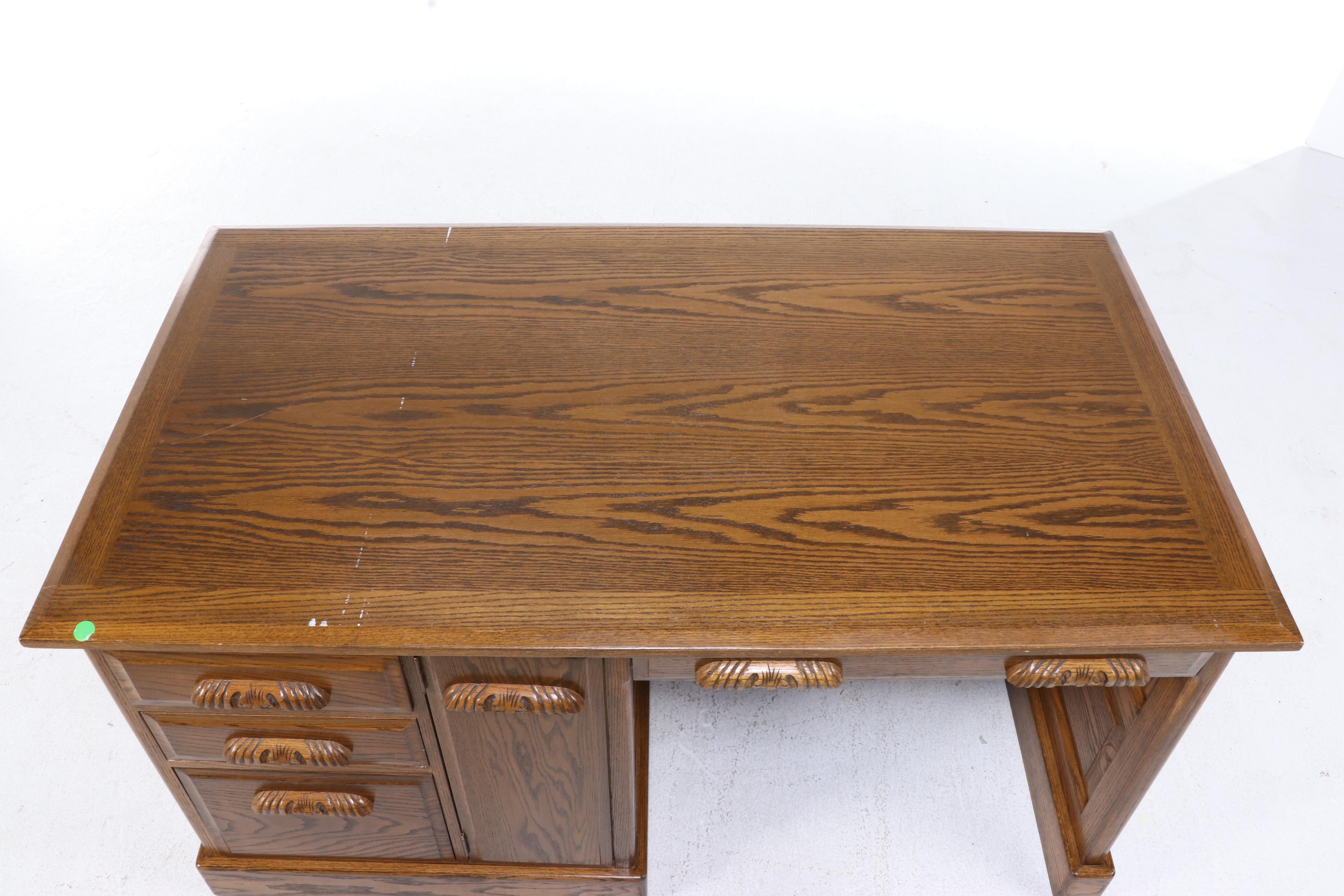 Late Victorian Style Paneled Oak Single-Pedestal Computer Desk