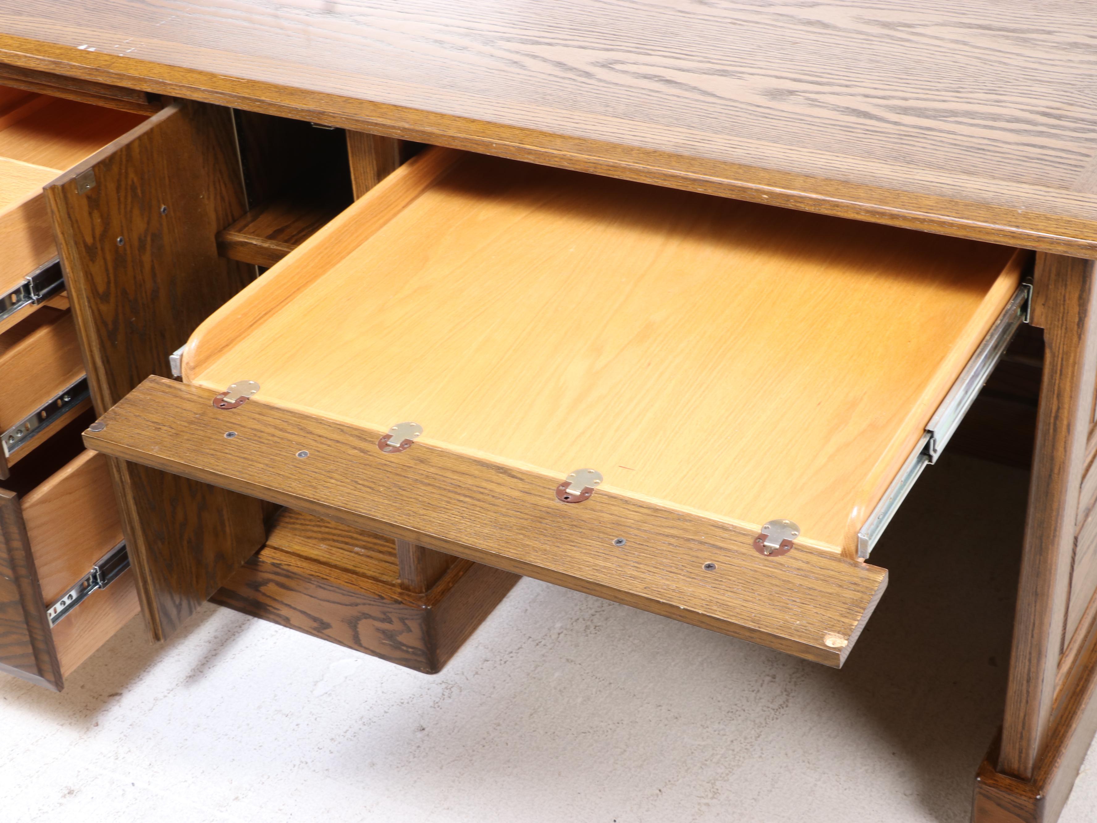 Late Victorian Style Paneled Oak Single-Pedestal Computer Desk