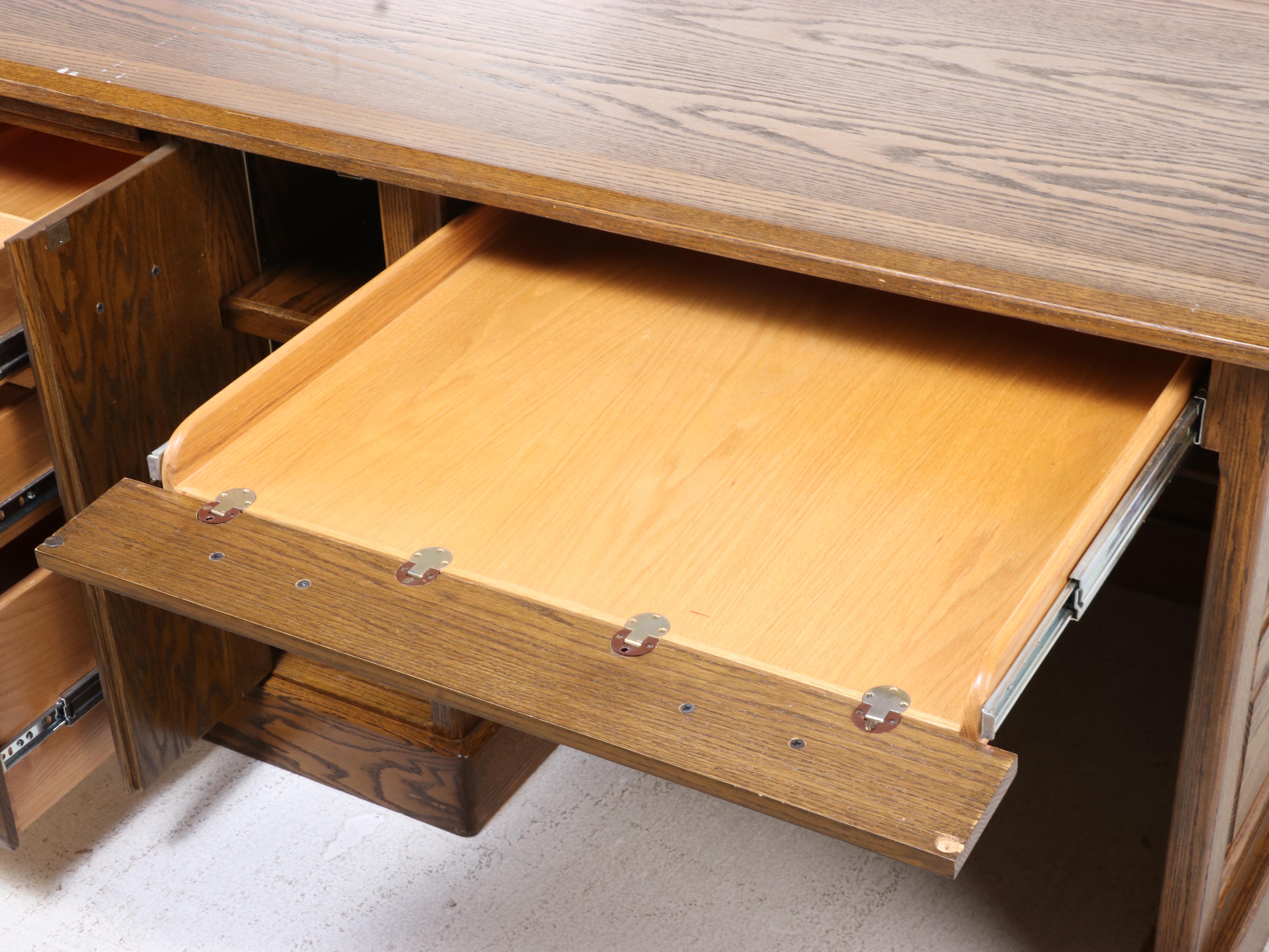 Late Victorian Style Paneled Oak Single-Pedestal Computer Desk