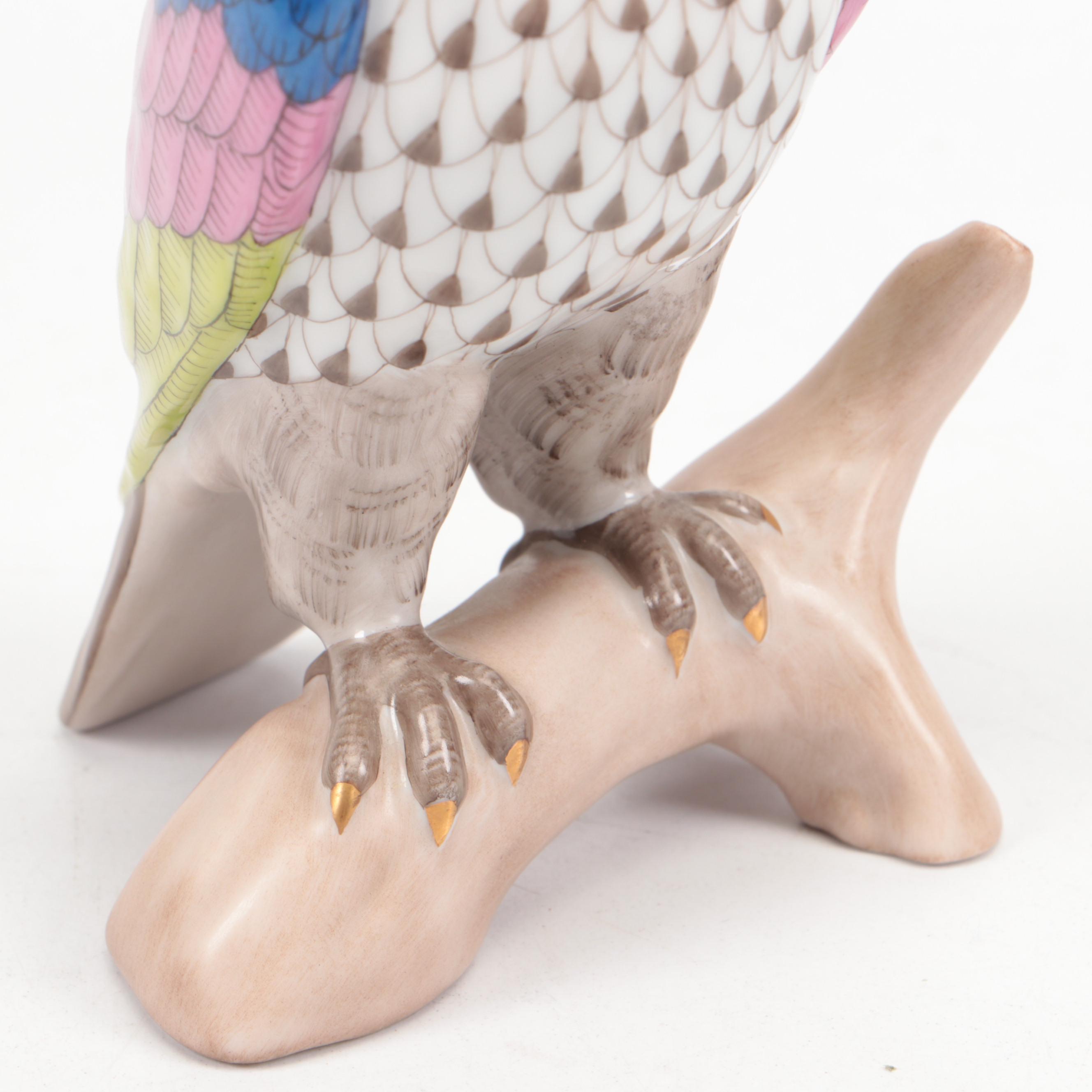 Herend Taupe Fishnet with Gold "Small Bald Eagle" Porcelain Figurine