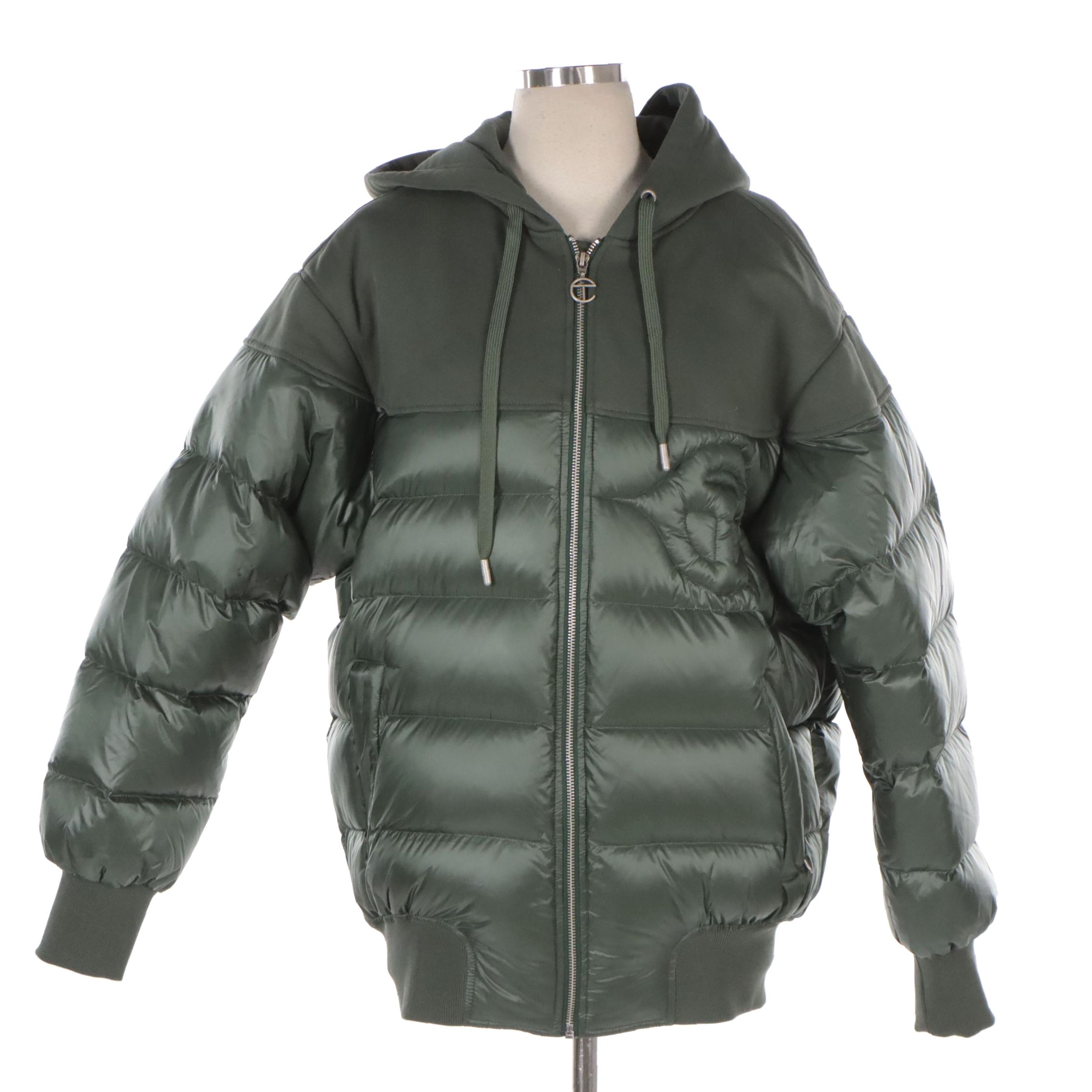 Telfar Green Down Puff Hoodie Jacket