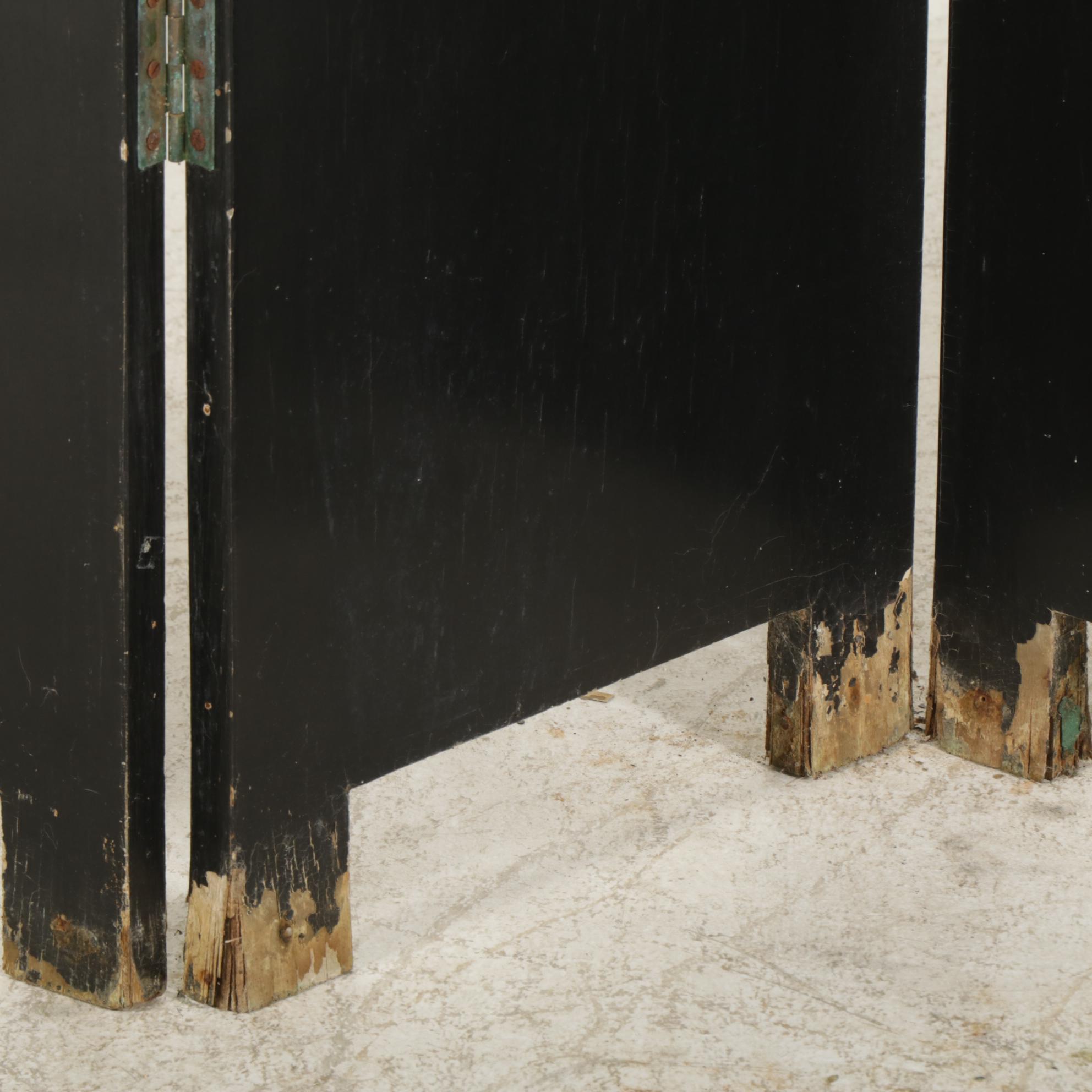 Chinese Style Black Lacquer Four Panel Room Screen, Mid to Late 20th Century