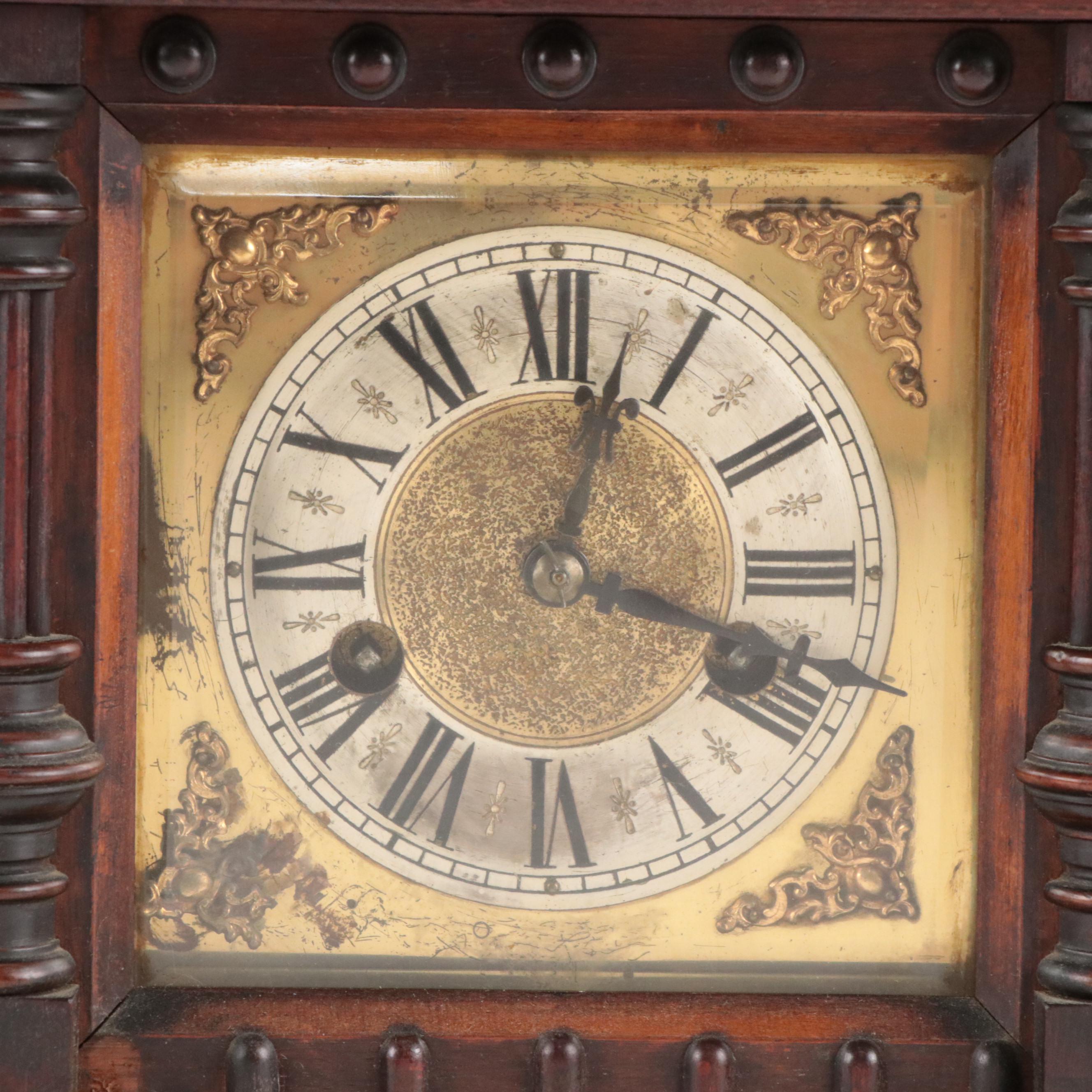 Hamburg American Wooden Mantel Clock, Late 19th Century