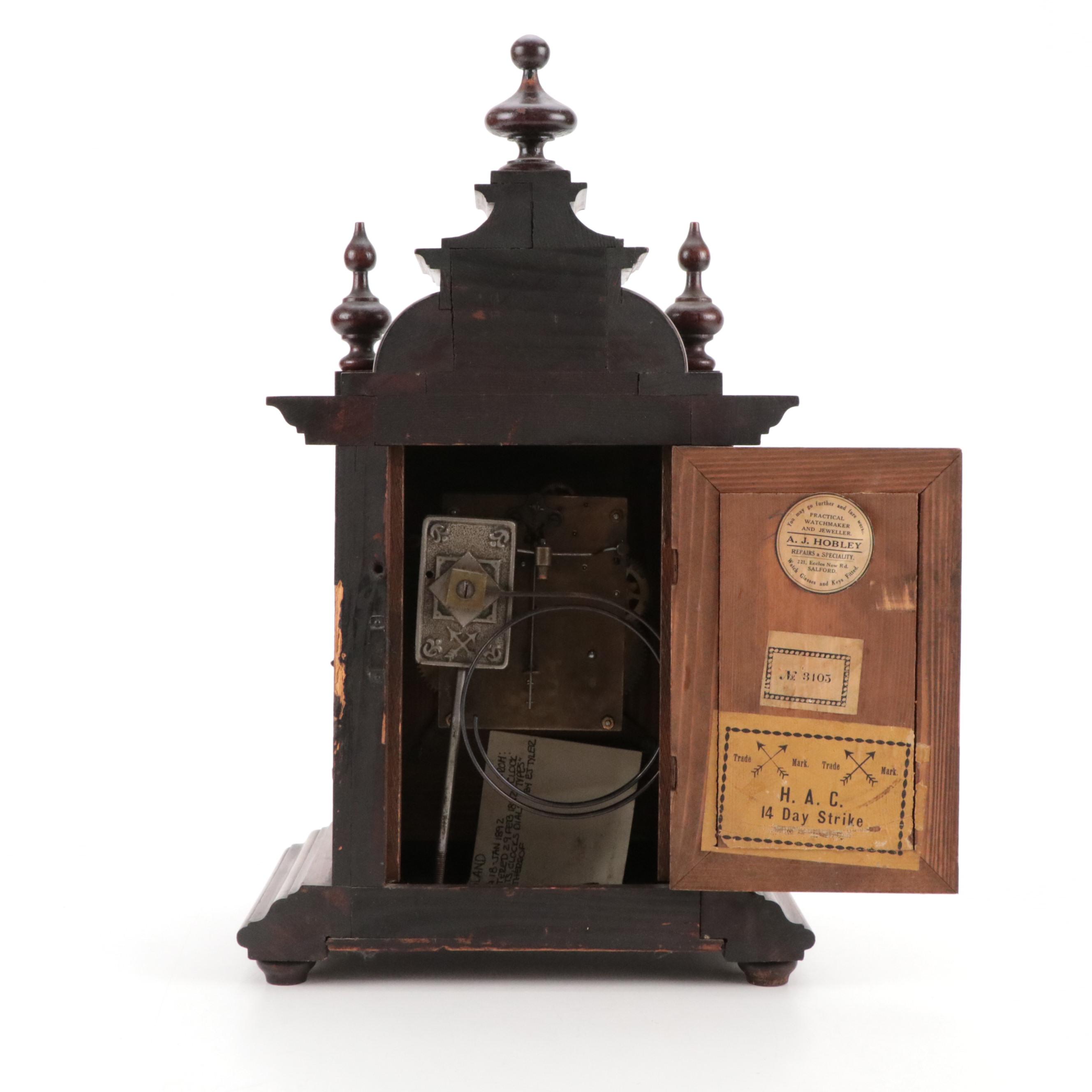 Hamburg American Wooden Mantel Clock, Late 19th Century