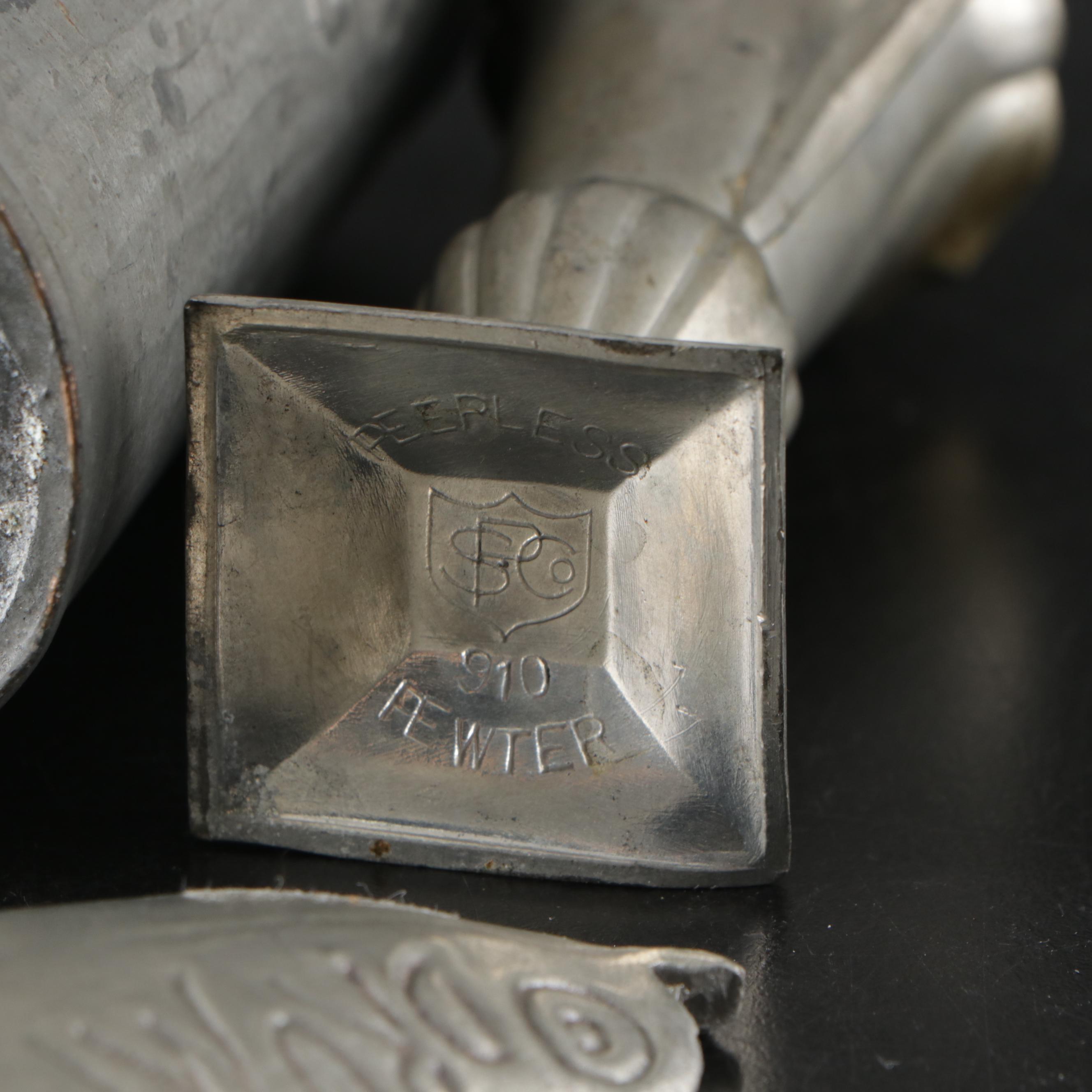 Peerless Pewter Shaker, Tobacco and Talc Boxes, Call Bell, and More