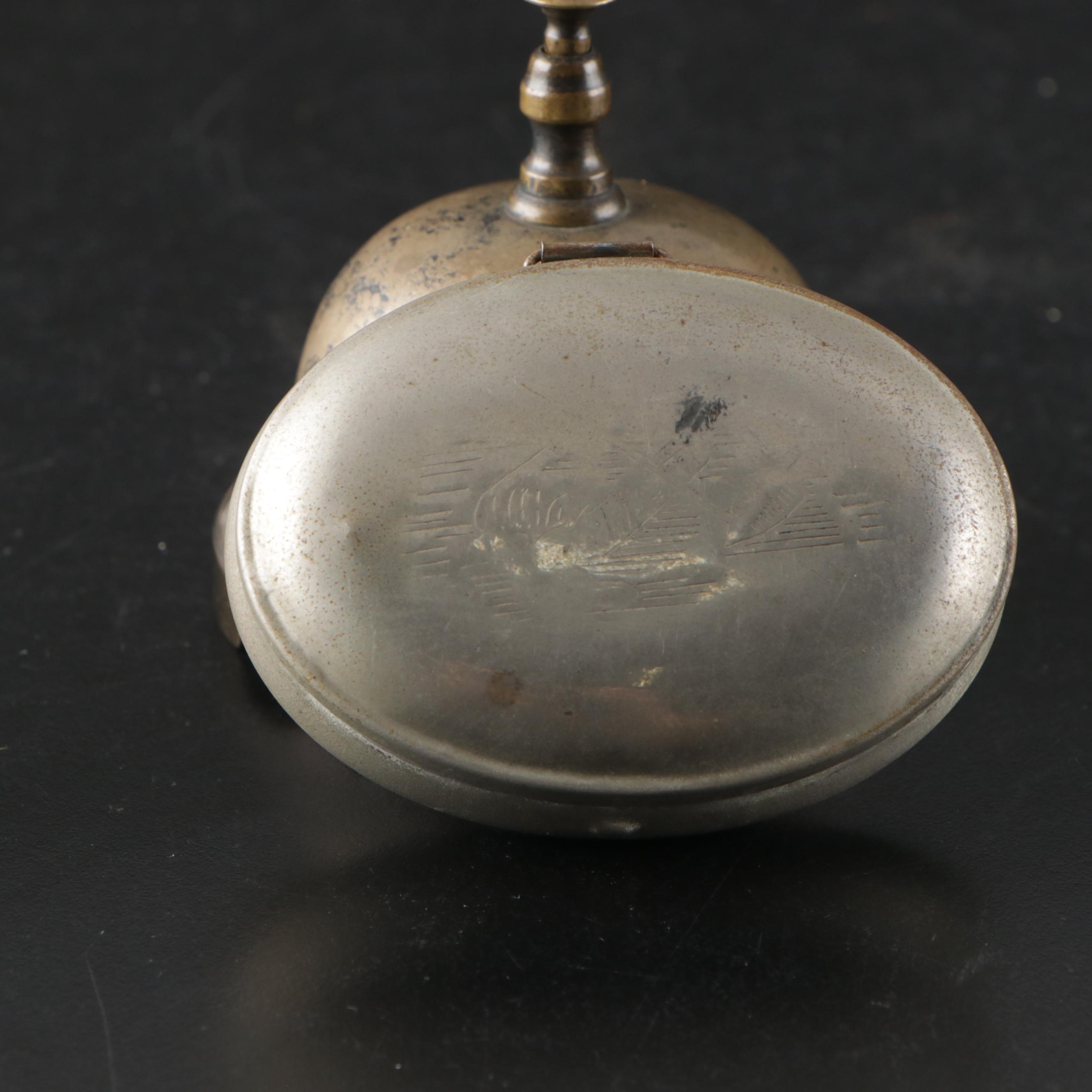 Peerless Pewter Shaker, Tobacco and Talc Boxes, Call Bell, and More