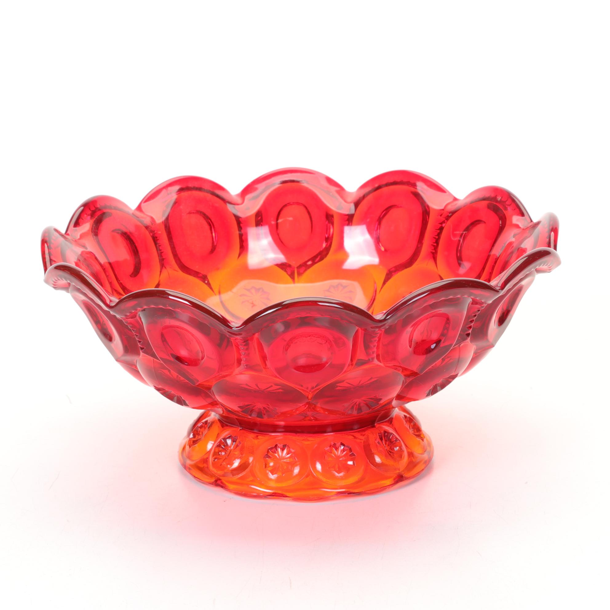 Amberina Moon and Stars Footed Bowl, Fostoria Coin Glass and Ruby Crackle Vases
