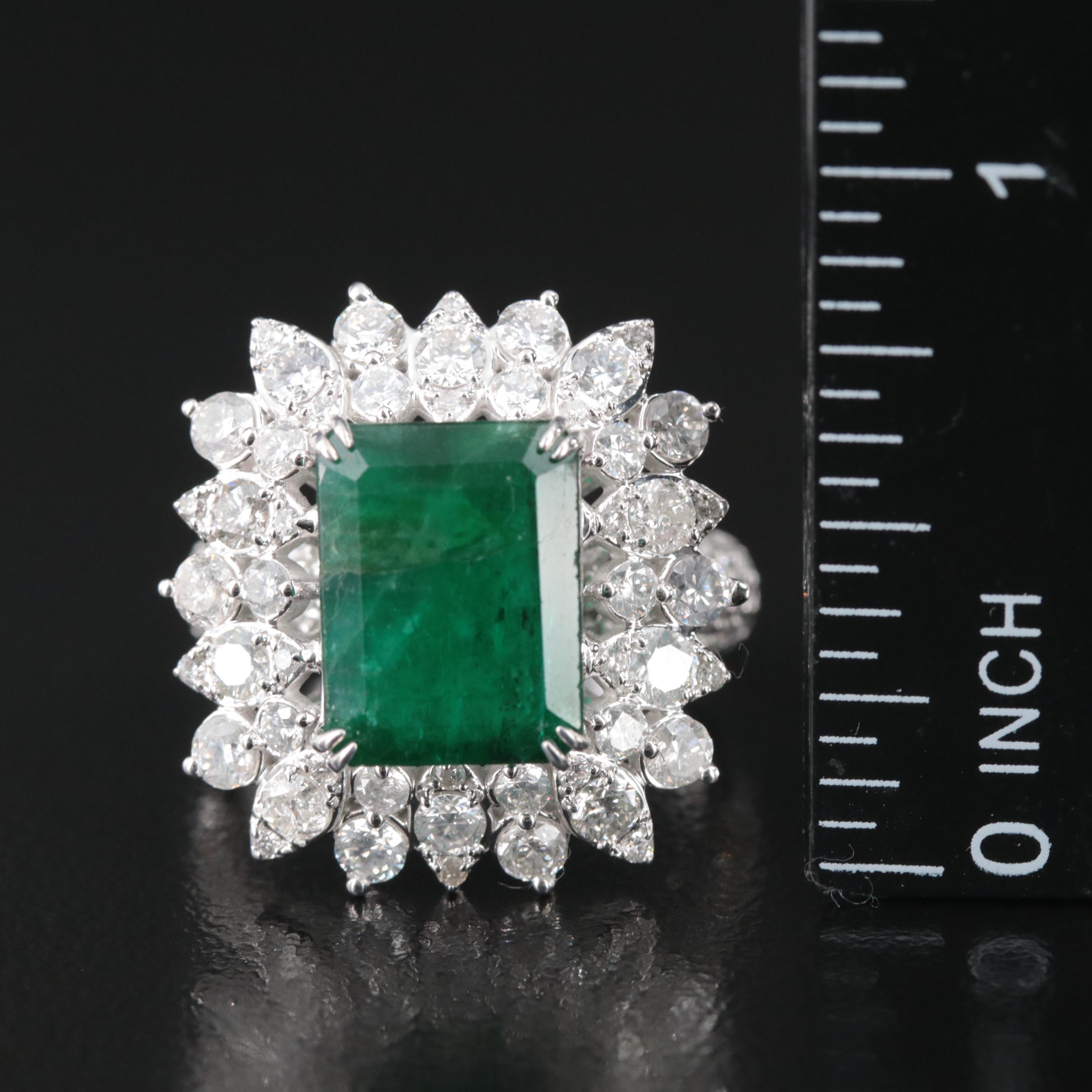 Ellanza 14K 4.89 CT Emerald and 2.66 CTW Diamond Ring