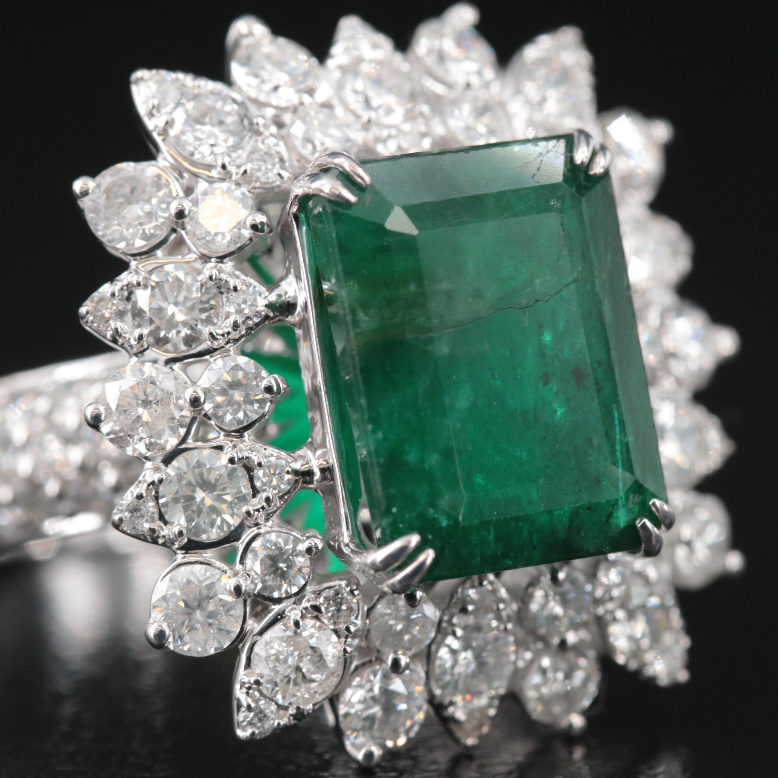 Ellanza 14K 4.89 CT Emerald and 2.66 CTW Diamond Ring