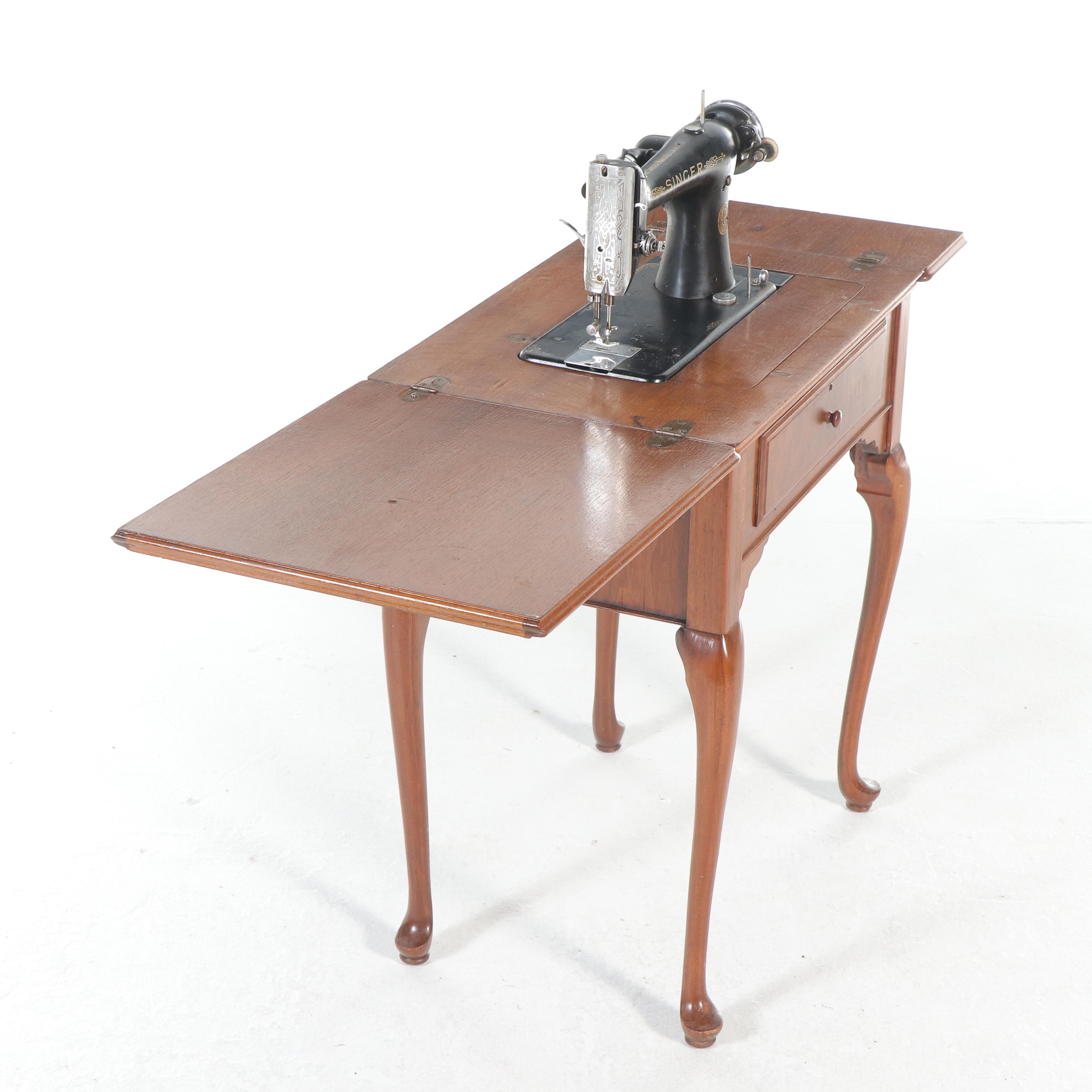 Singer Sewing Machine with Queen Anne Style Sewing Cabinet