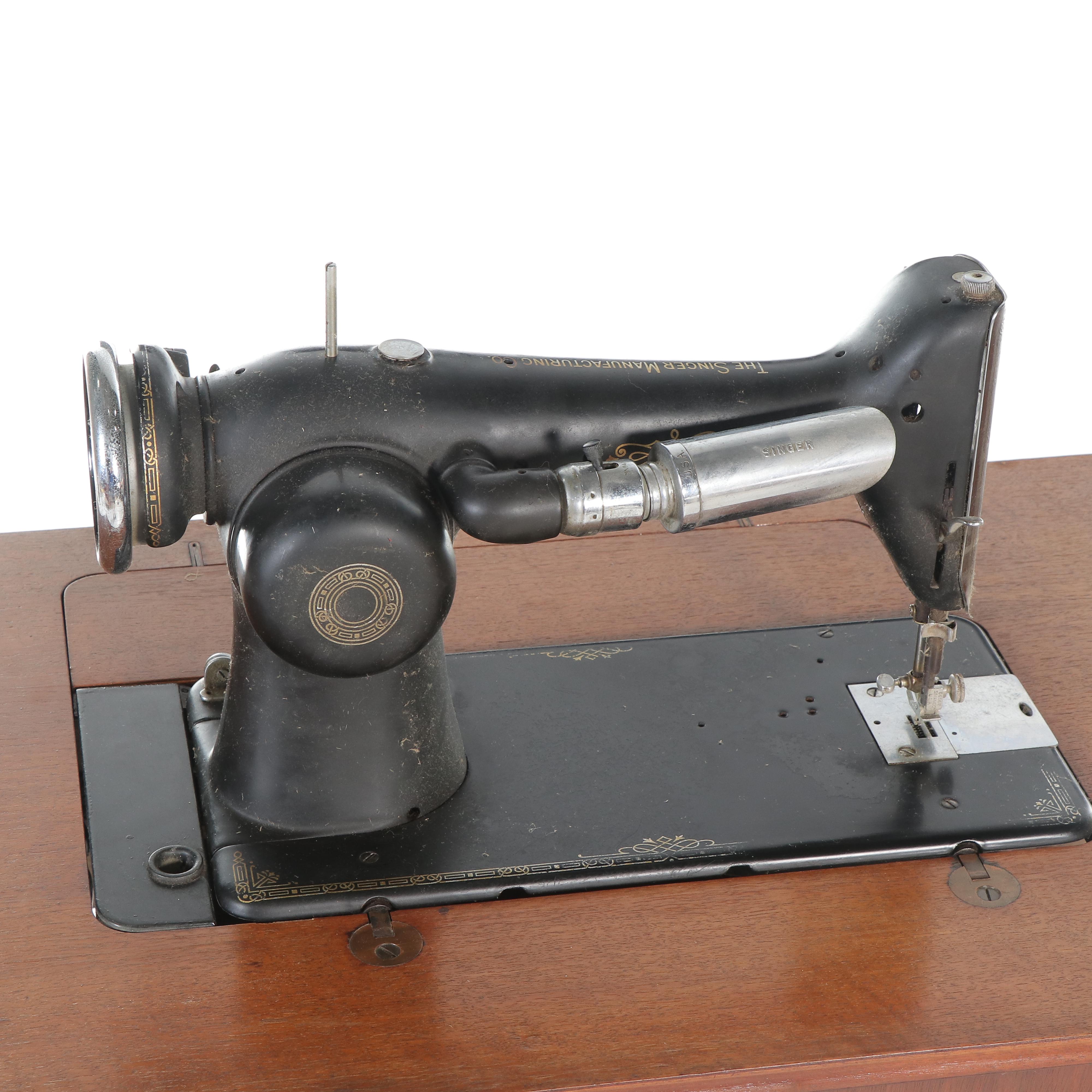 Singer Sewing Machine with Queen Anne Style Sewing Cabinet