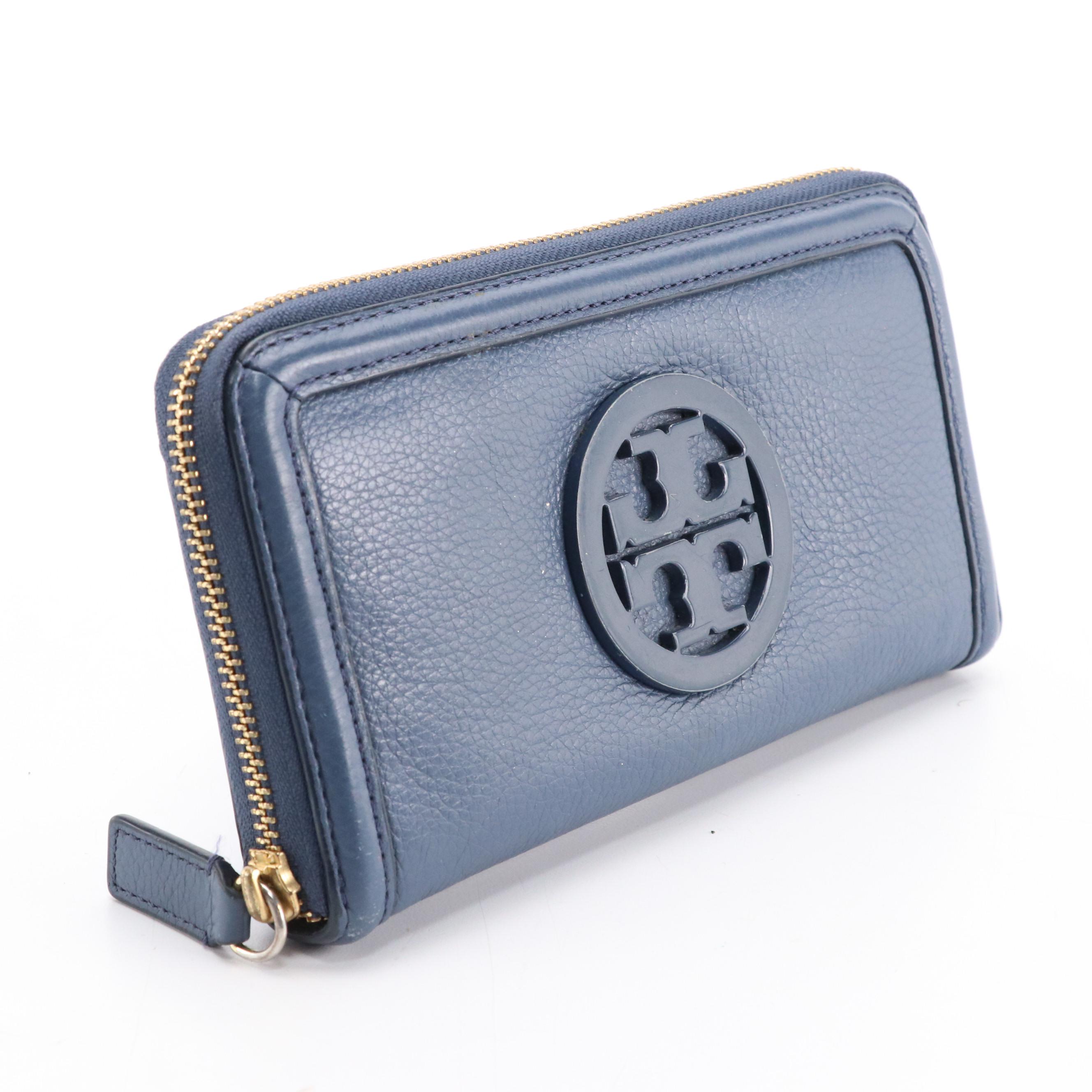 Tory Burch Deep Blue Leather Continental Zip-Around Wallet