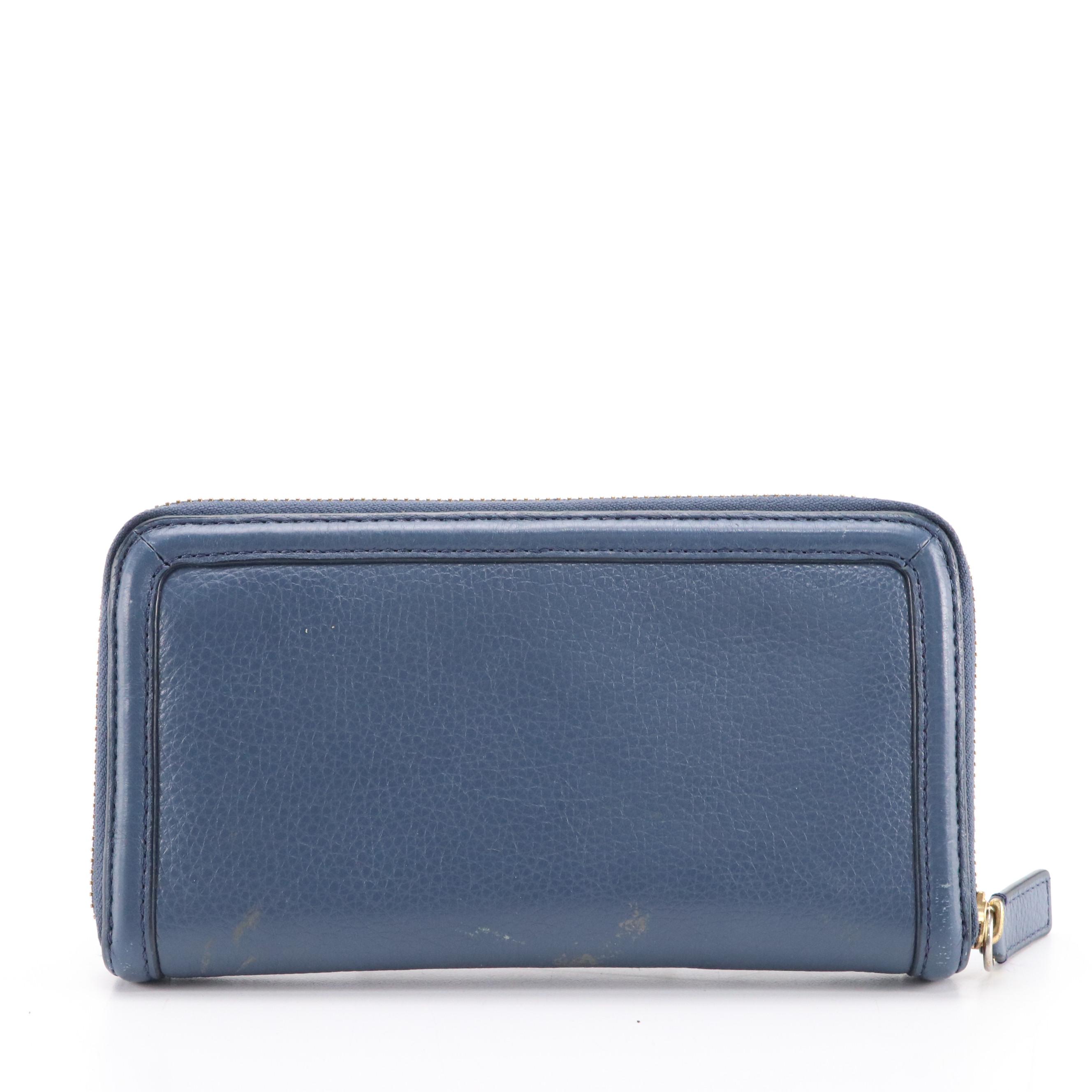 Tory Burch Deep Blue Leather Continental Zip-Around Wallet