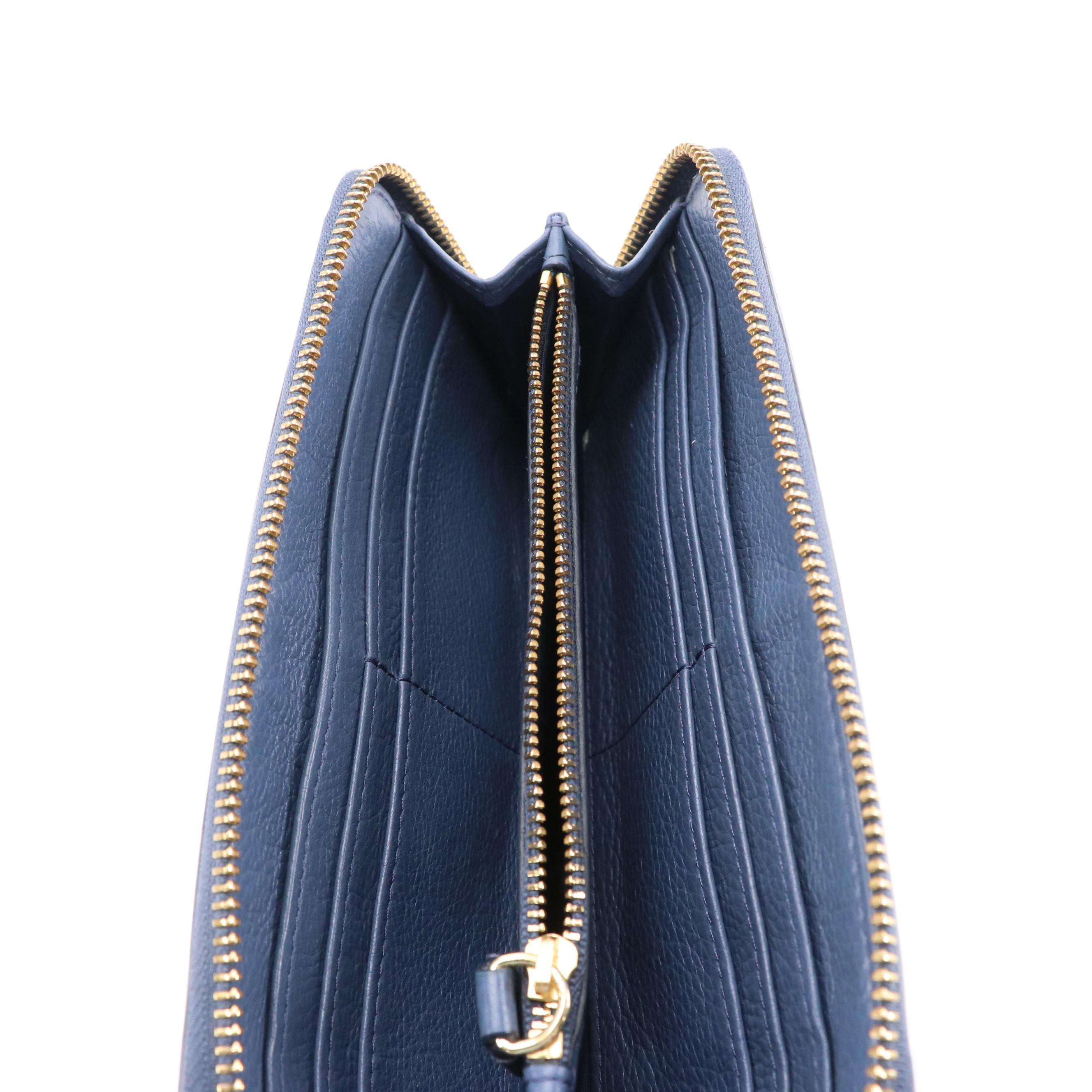 Tory Burch Deep Blue Leather Continental Zip-Around Wallet