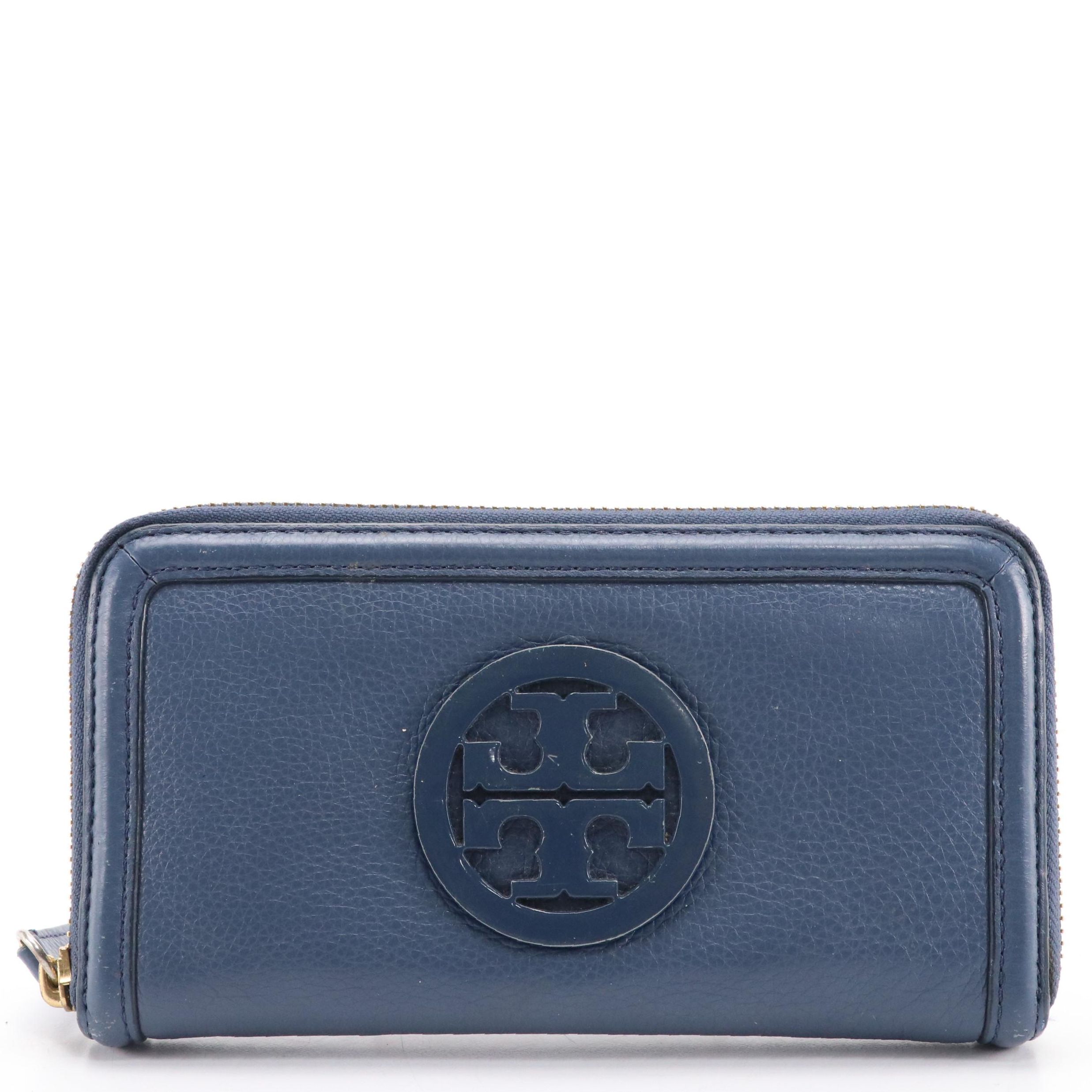 Tory Burch Deep Blue Leather Continental Zip-Around Wallet