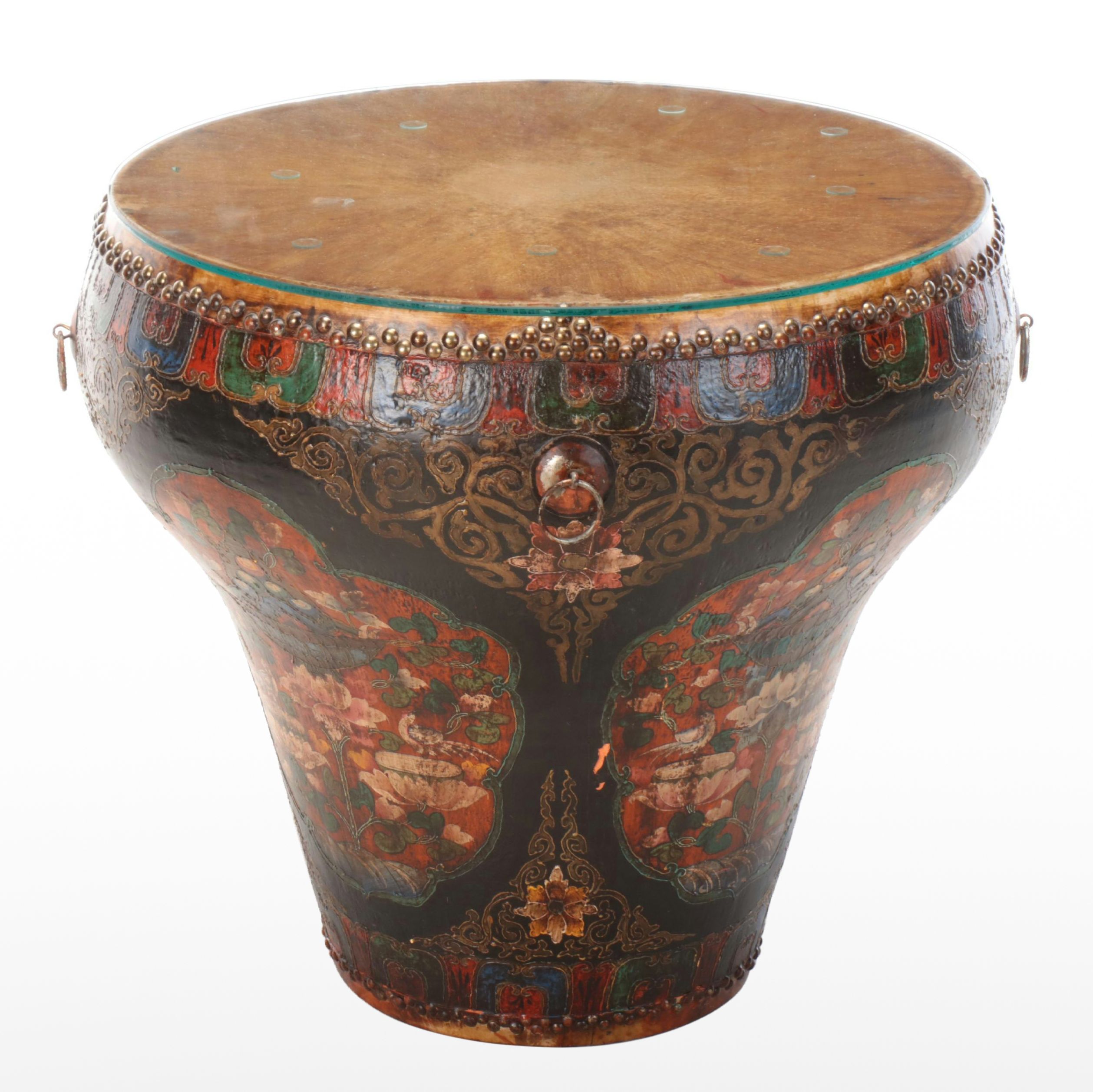 Sino-Tibetan Paint-Decorated Tanggu Drum / Side Table