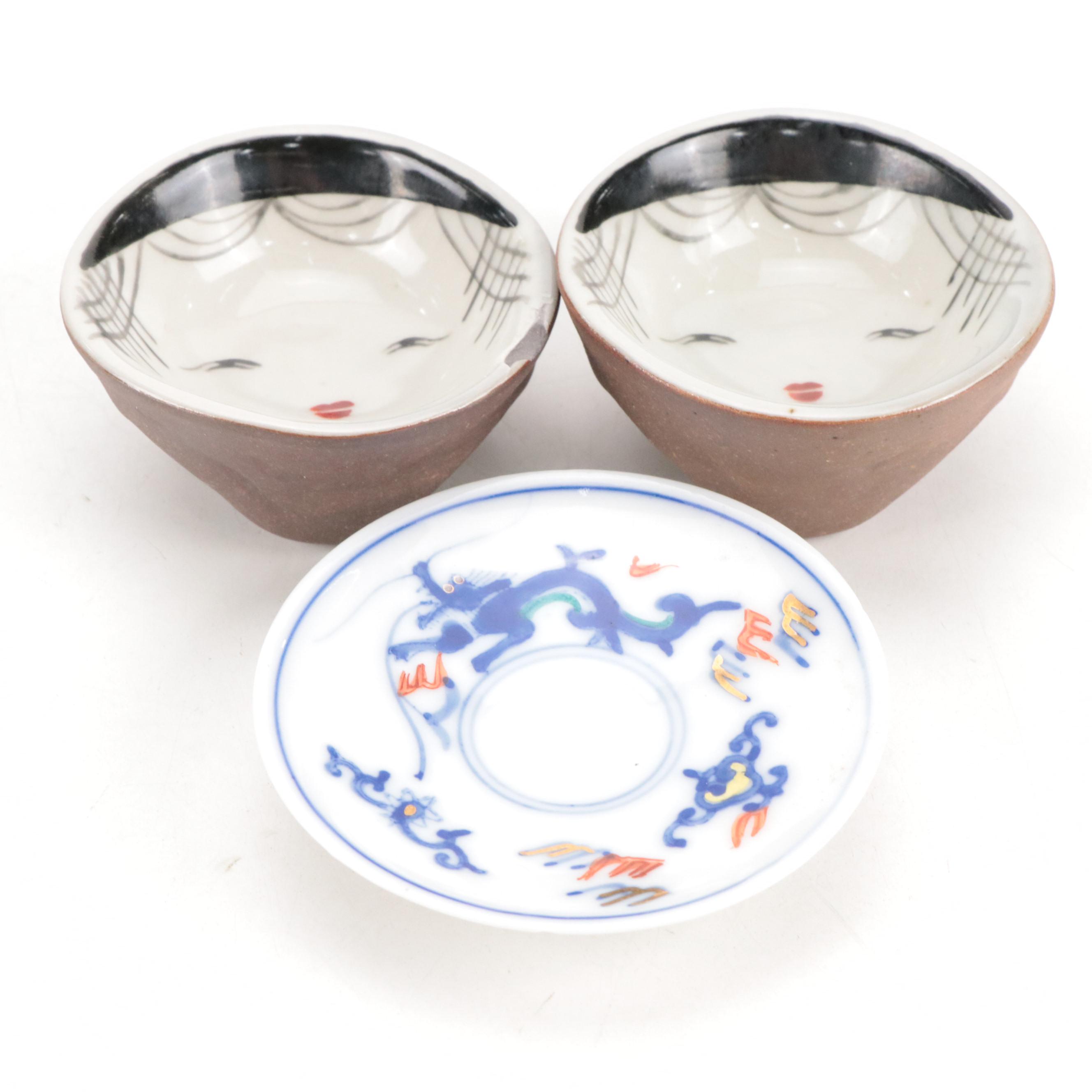 Noritake Porcelain Egg Cup with Hand-Painted Porcelain Sake Cups and More