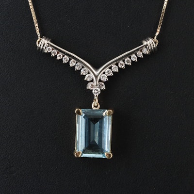14K Aquamarine and Diamond Necklace