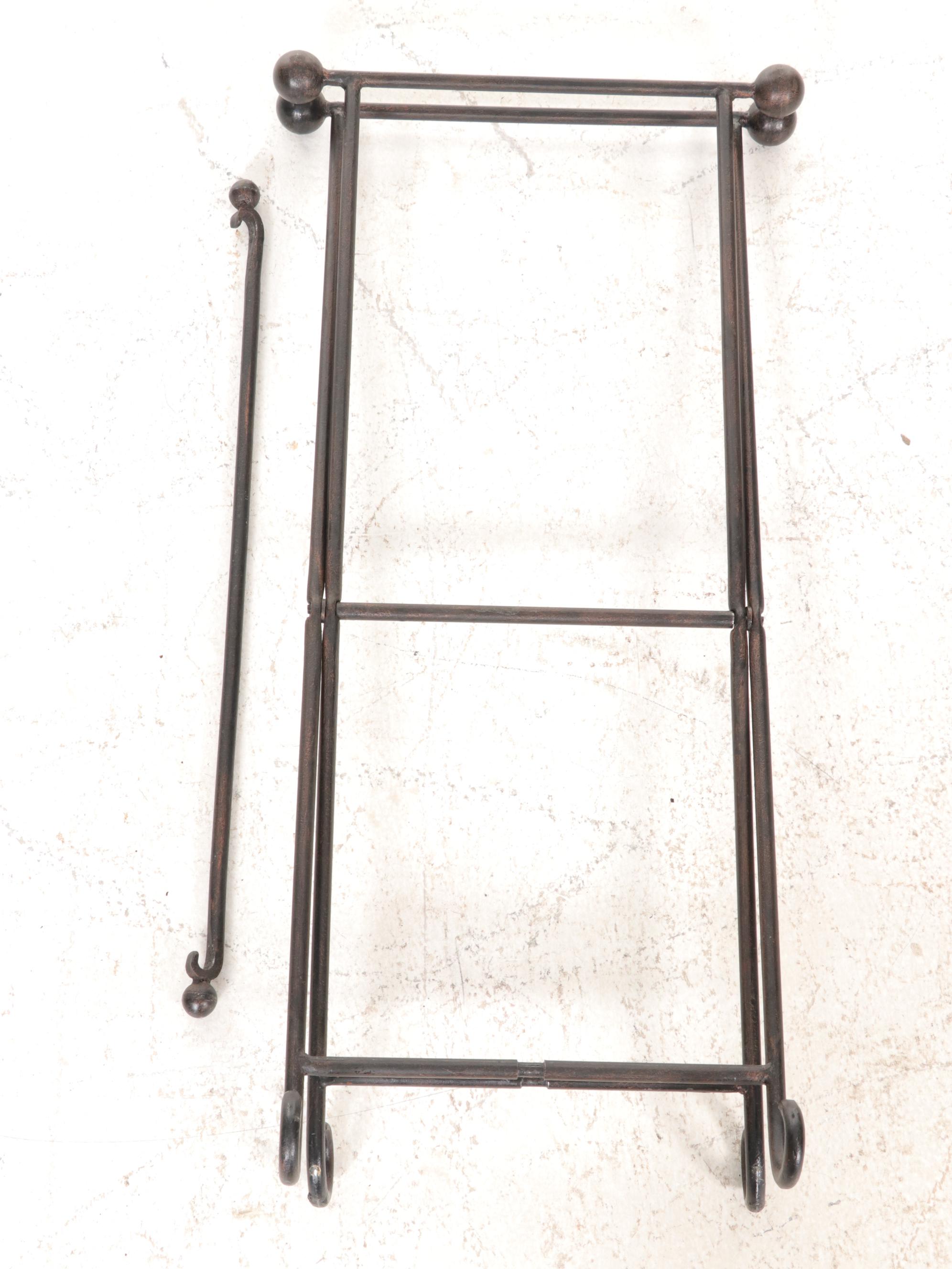 Leather Campaign Bench on Folding Wrought Iron Frame