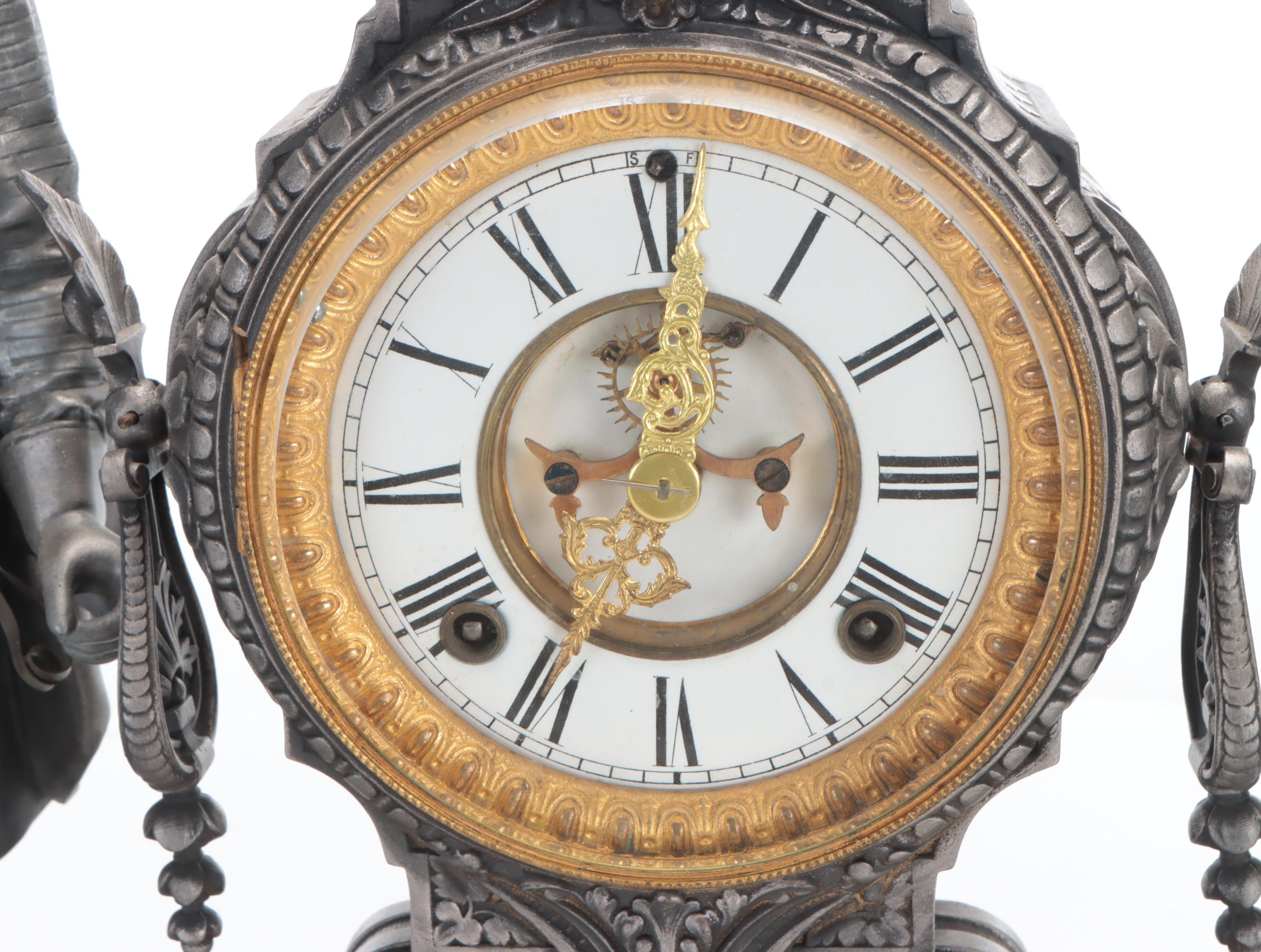 Ansonia "Don Caesar & Don Juan" Double Figure Spelter Mantel Clock